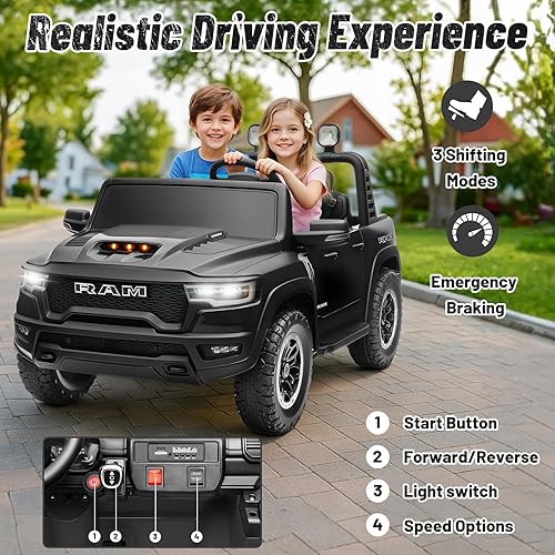 Miniatura 7 de Coche eléctrico para niños, Ram 1500 RHO, juguetes de paseo de 24 V para niños grandes, funciona con batería con control remoto para padres, luz