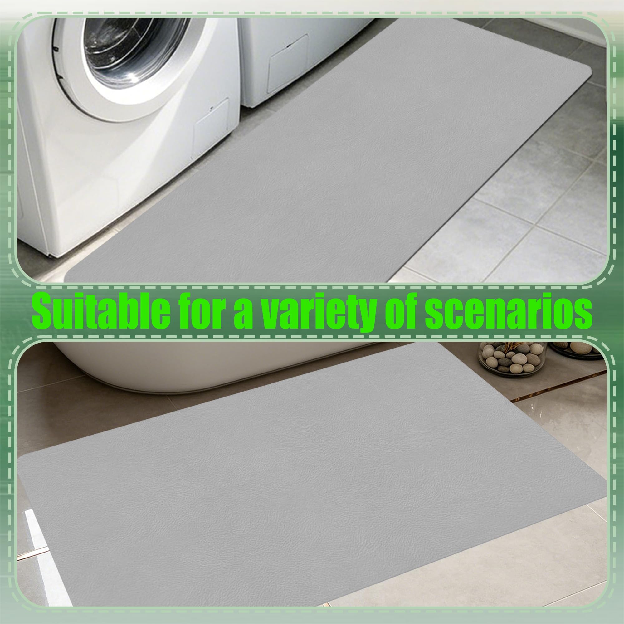 Alfombra Diatomita Baño 110 x 114 cm Rápido Secado Alfombrilla de Ducha Antideslizante Antideslizante y Antihumedad para Bañera, Ducha, Cuarto de Baño y Cocina, Gris Claro
