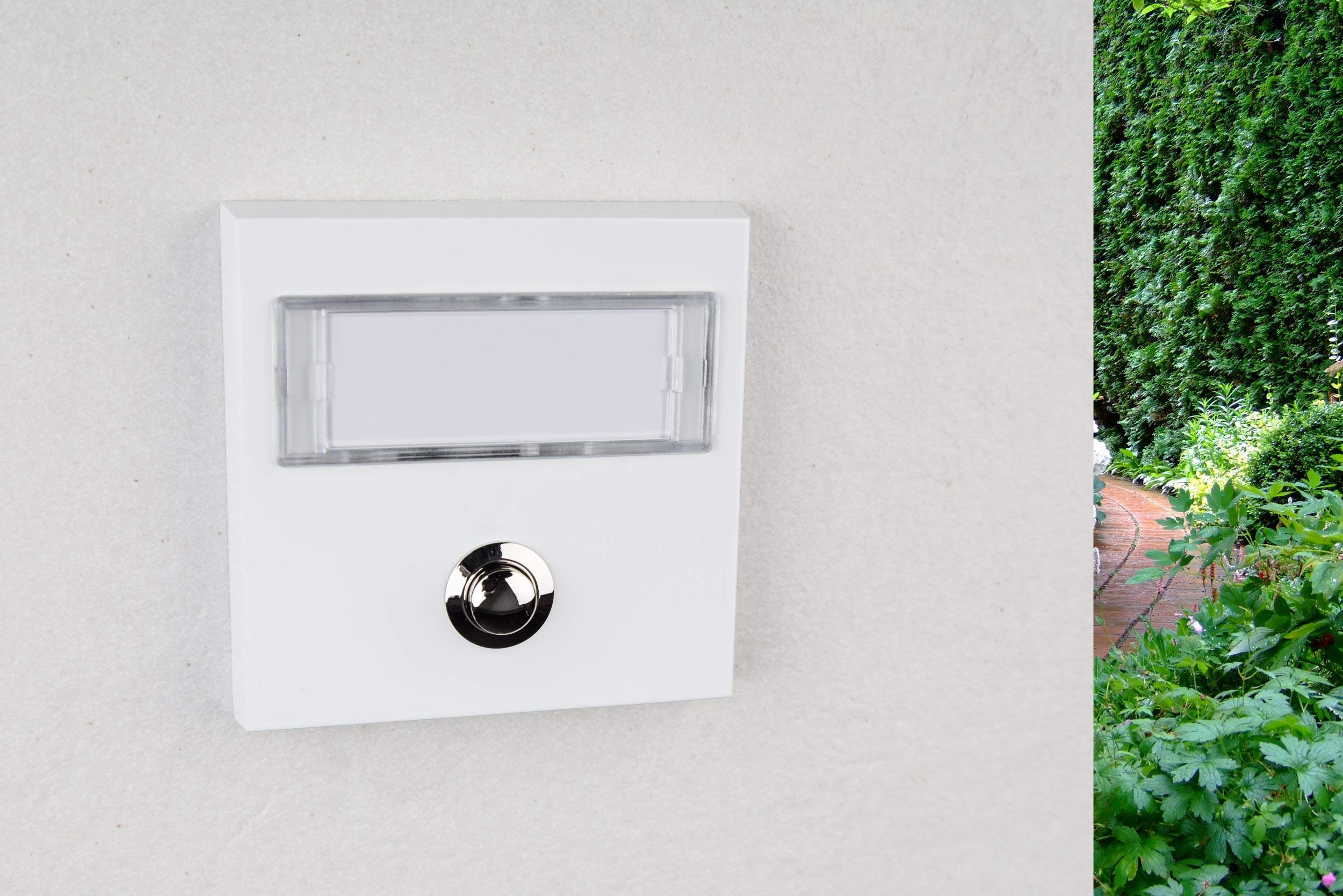 HUBER Pulsador de timbre de superficie de metal - con placa de identificación extra grande para nombres largos y dobles - timbre de superficie I con retroiluminación LED