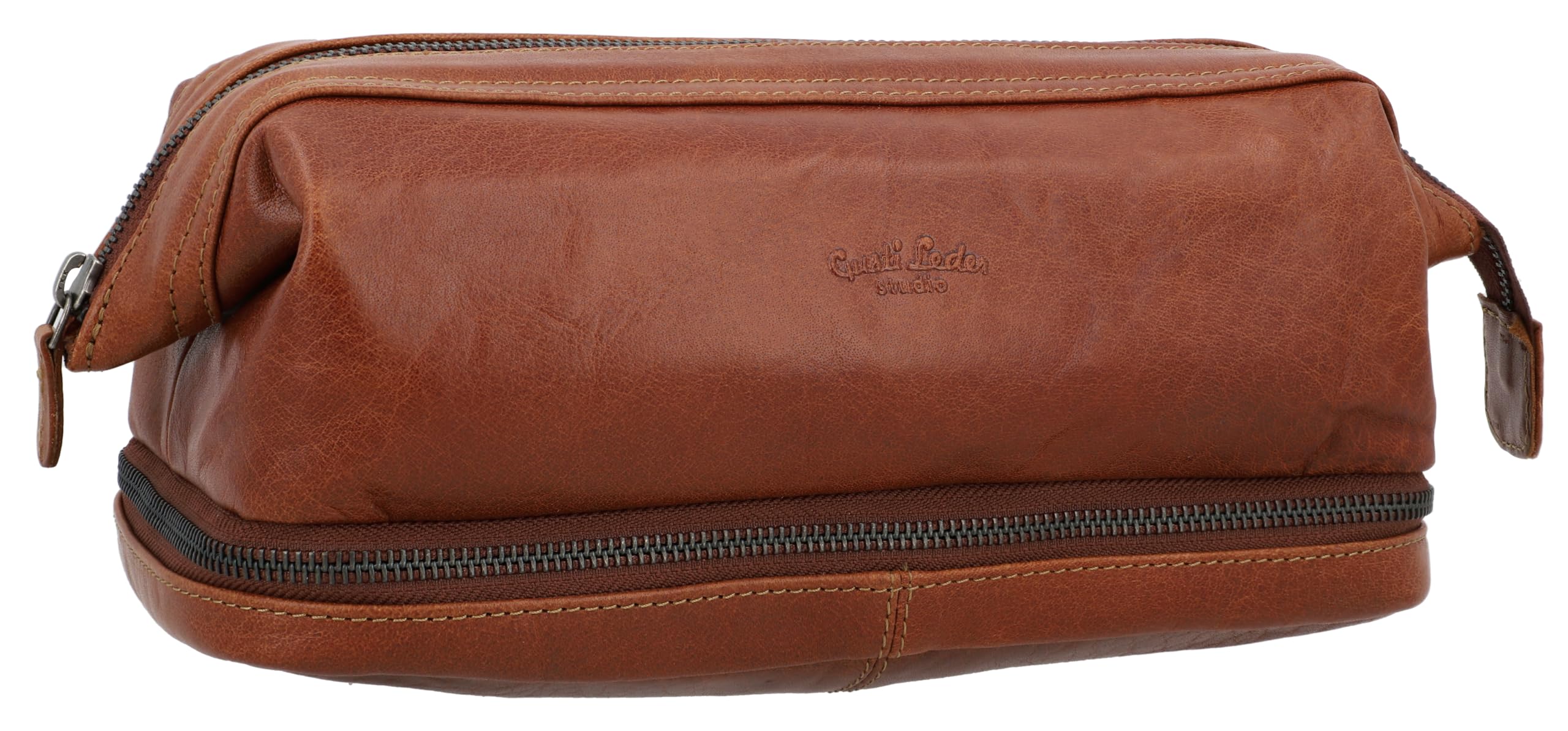 Gusti Waschtasche Leder - Quinn Kulturtasche Schminktasche Braun Leder
