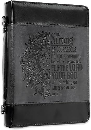 Christian Art Gifts Funda clásica de piel sintética para la Biblia para hombres y mujeres Be Strong and Courageous - Versículo bíblico inspirador de