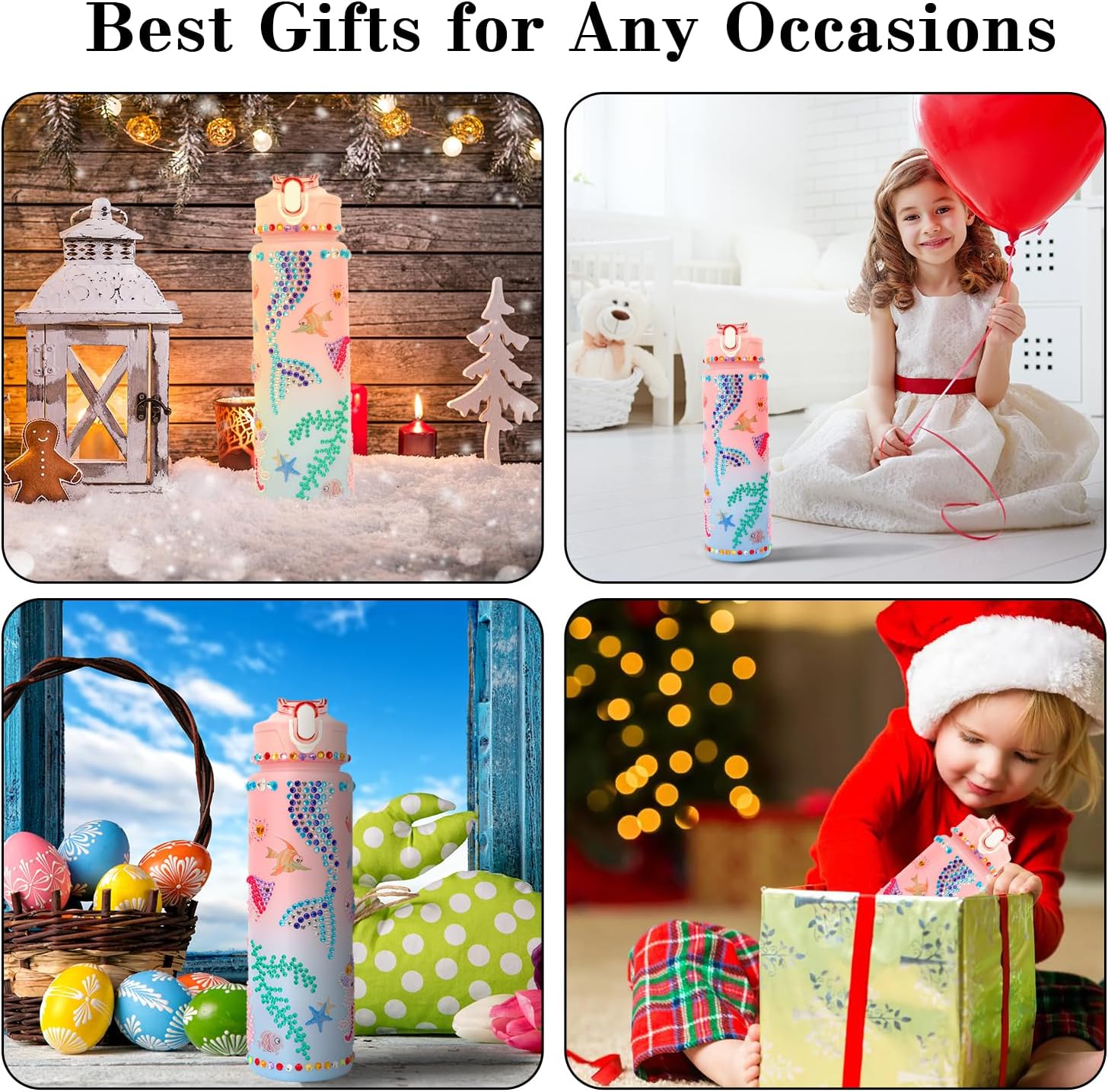 Gifts for Girls 4-12, Decorate Your Own Water Bottle Kits for Kids Age 4-6-8-10, Pink Easter Birthday Gifts for 5 6 7 8 9 10 Year Old Kid, Mermaid Water Bottle Fun DIY Art and Craft Gift Toys for Girl