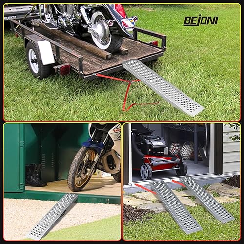 Miniatura 2 de BEJONI Rampa de cobertizo de 47 pulgadas, rampas para cortacésped, capacidad de 660 libras, rampas de carga de acero antideslizantes para