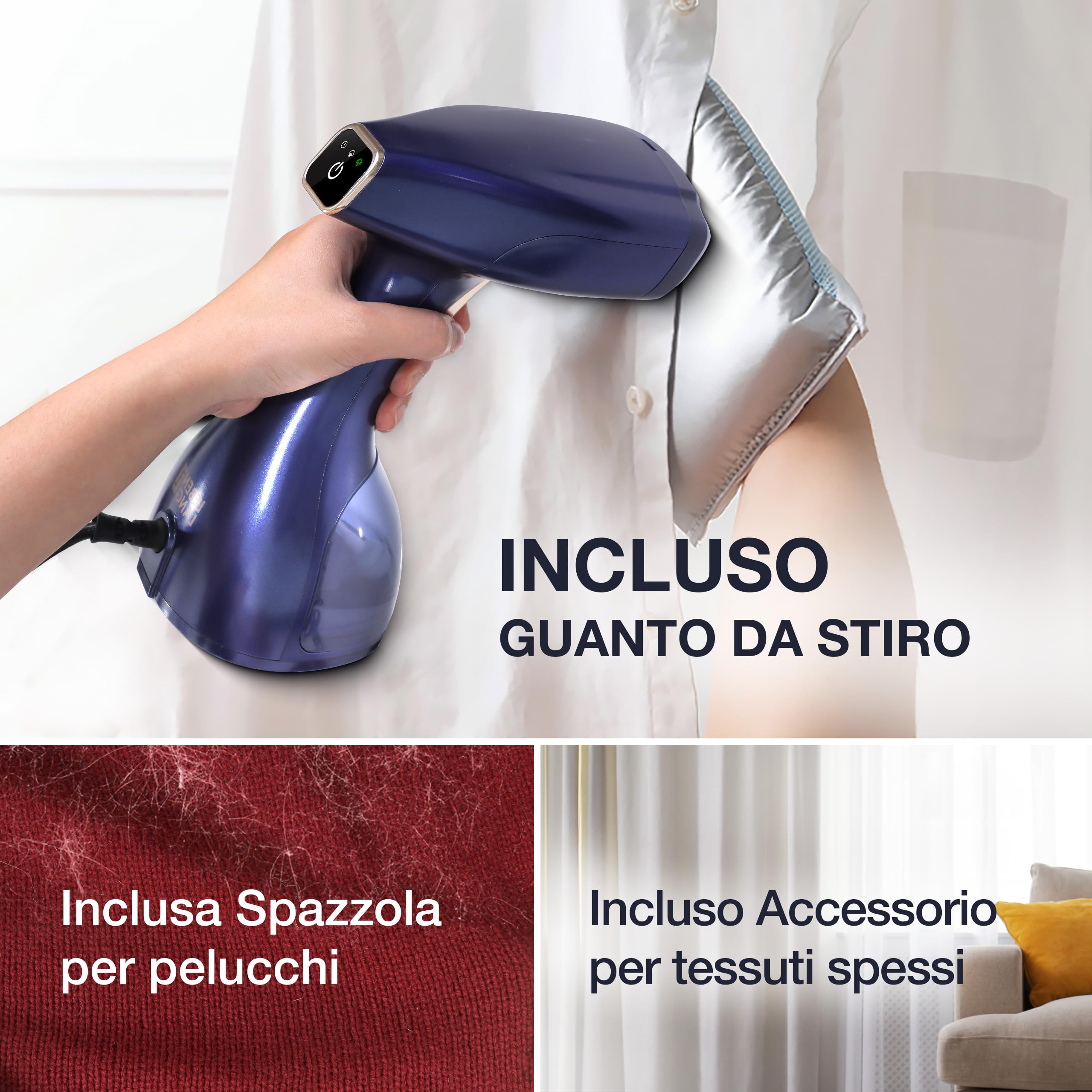 LEBENLANG Ferro Stiro Verticale 1500W Vapore 25g/min Tank 300ml Guanto Stiratrice Verticale Steamer Vestiti