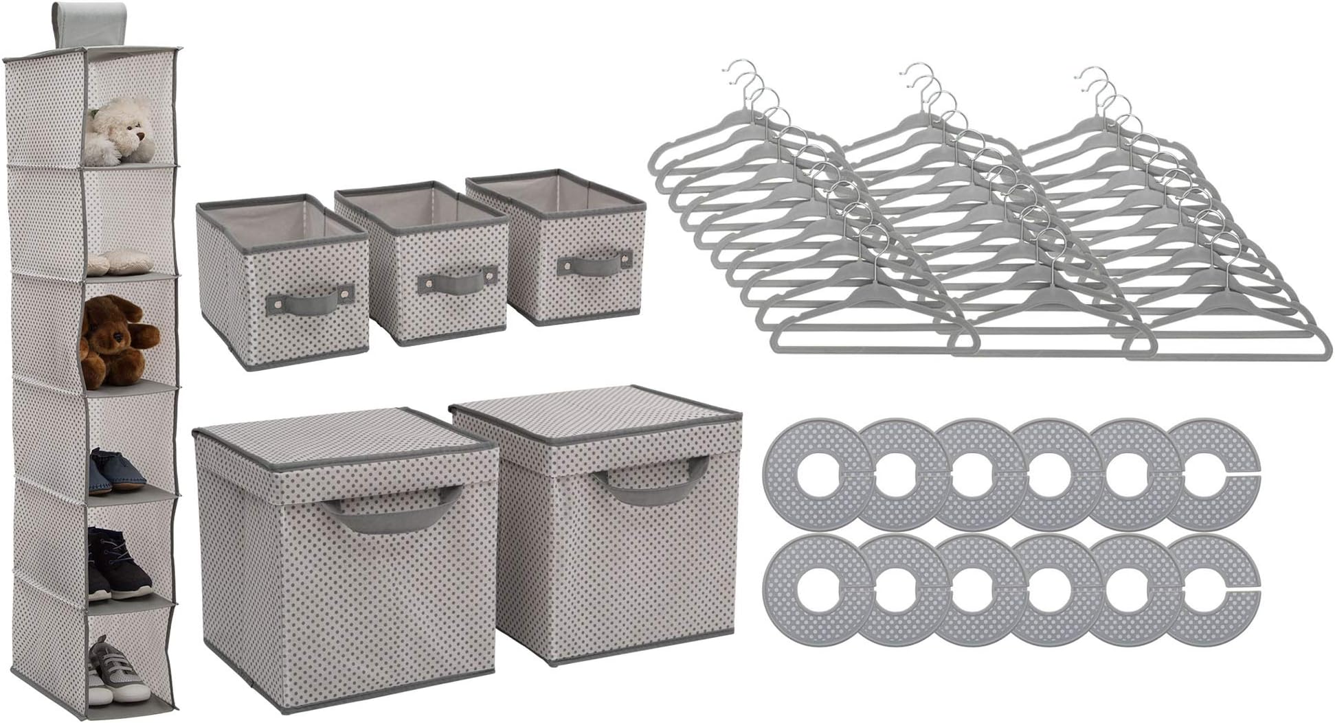 Nursery Storage 48 Piece Set - Easy Storage/Organization Solution - Keeps Bedroom, Nursery & Closet Clean, Grey