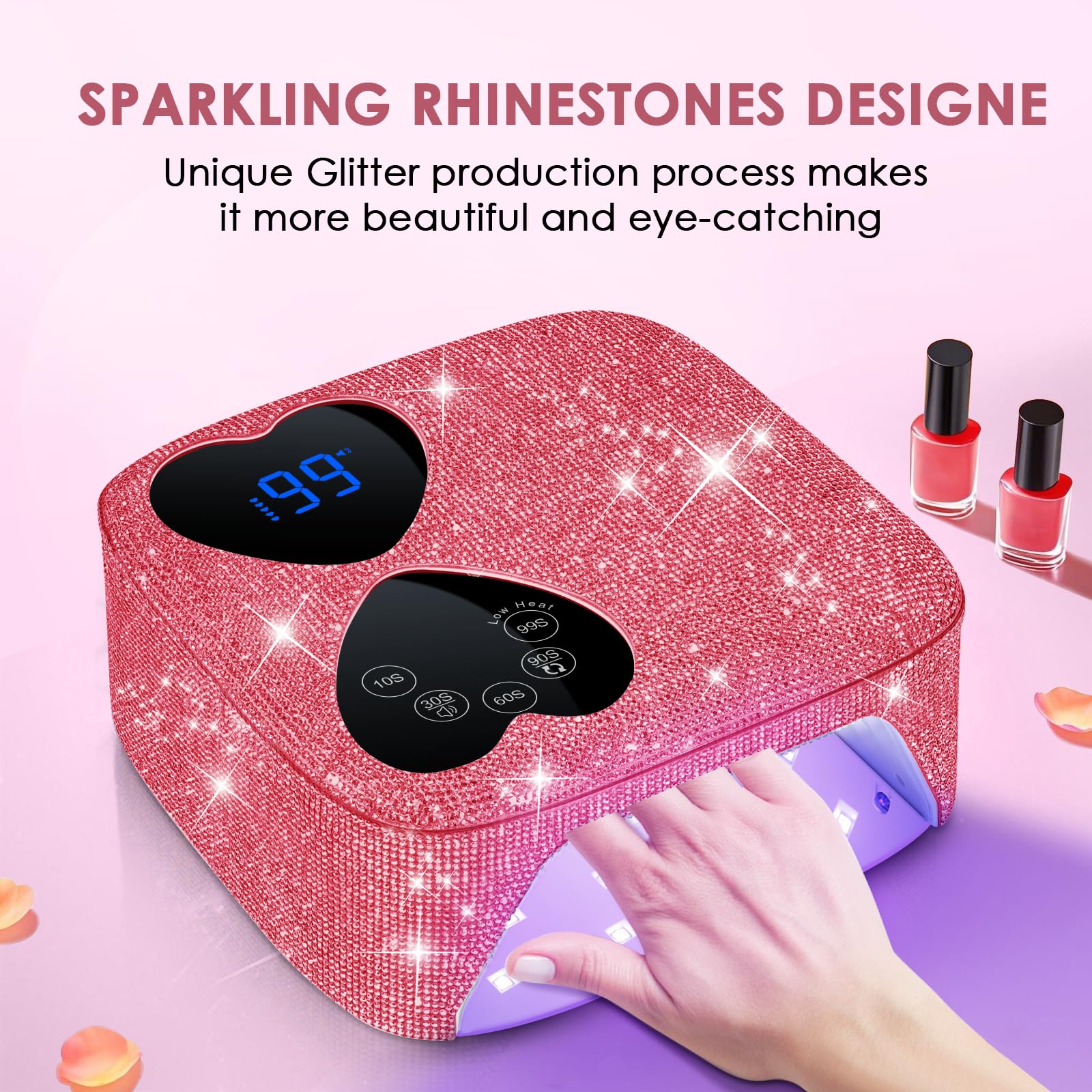 Lámpara LED UV de uñas inalámbrica, 80 W, recargable, para uñas de gel con 5 temporizadores y base de espejo, secador de luz de gel profesional, lámpara de curado de diamantes de imitación