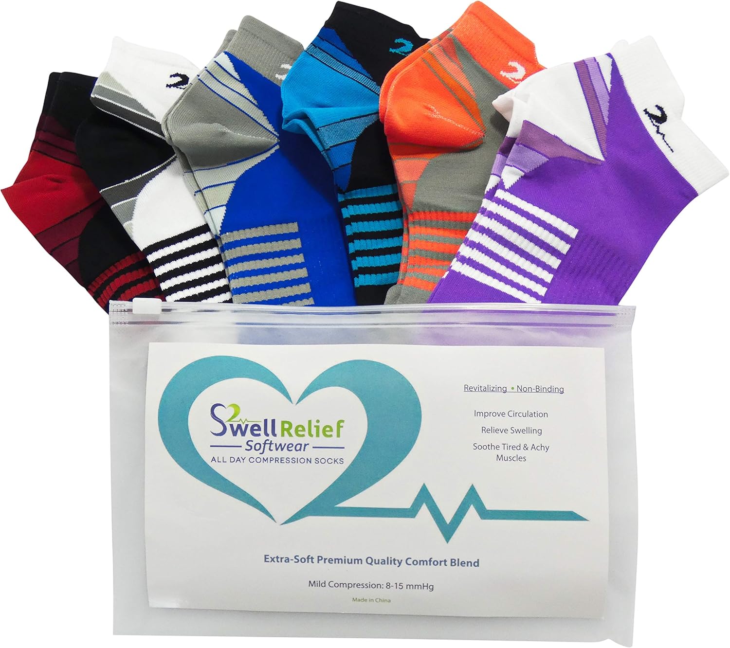 6 Pair Graduated Compression Socks for Men and Women (Ankle Compression Socks, One Size Fits Most)