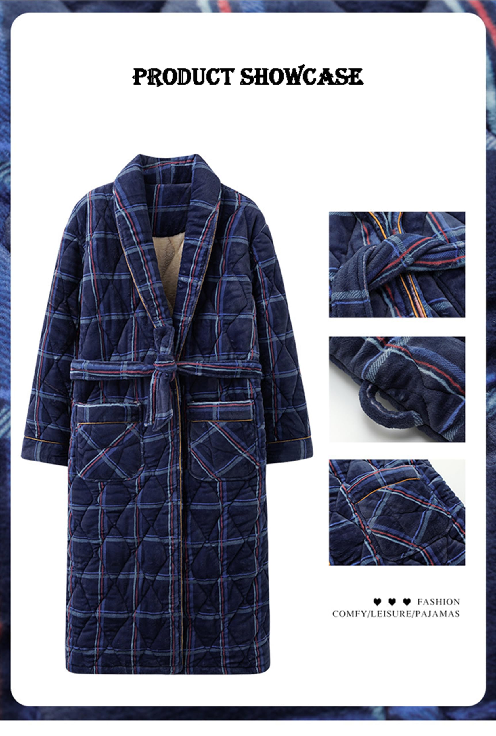 Túnica de los Hombres Invierno Coral Polar Bata Tres Capas de algodón Engrosado facecloth casa Ropa Bata de baño Caliente,6250,XL