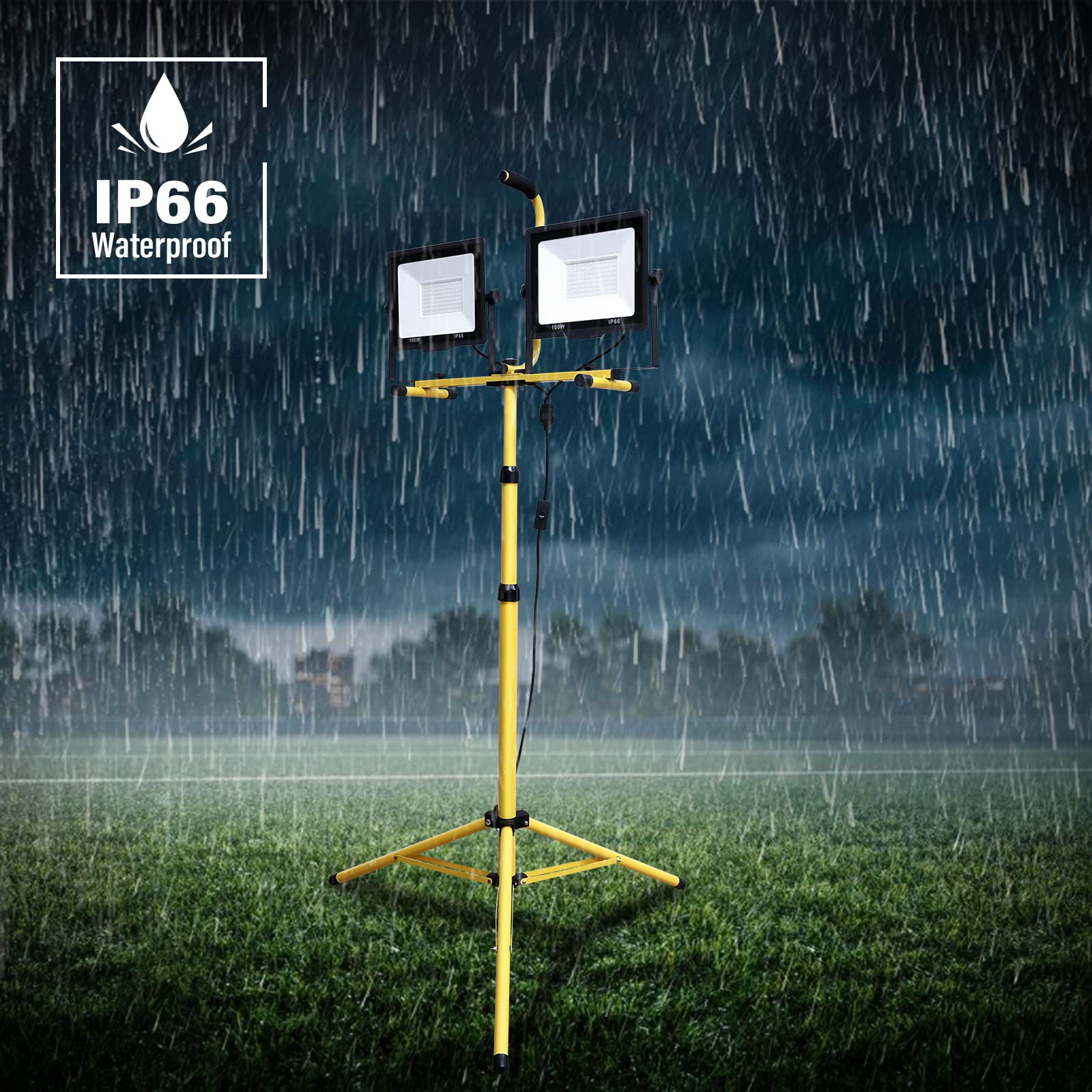 AUXTINGS 2 * 100W Focos LED Exterior Blanco Frío con Trípode Foco de trabajo LED reflector a prueba de agua IP66 para uso en interiores y exteriores garaje, campo de deportes, obra de construcción