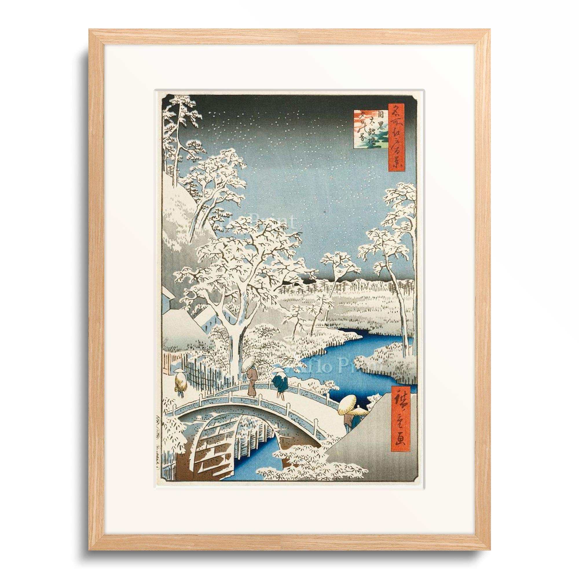 目黒太鼓橋　夕日の岡　雪冬　東京目黒区　歌川広重　江戸百景 　浮世絵　印刷物風景 歌川広重「名所江戸百景 目黒太鼓橋夕日の岡」 ポスター 通販/販売