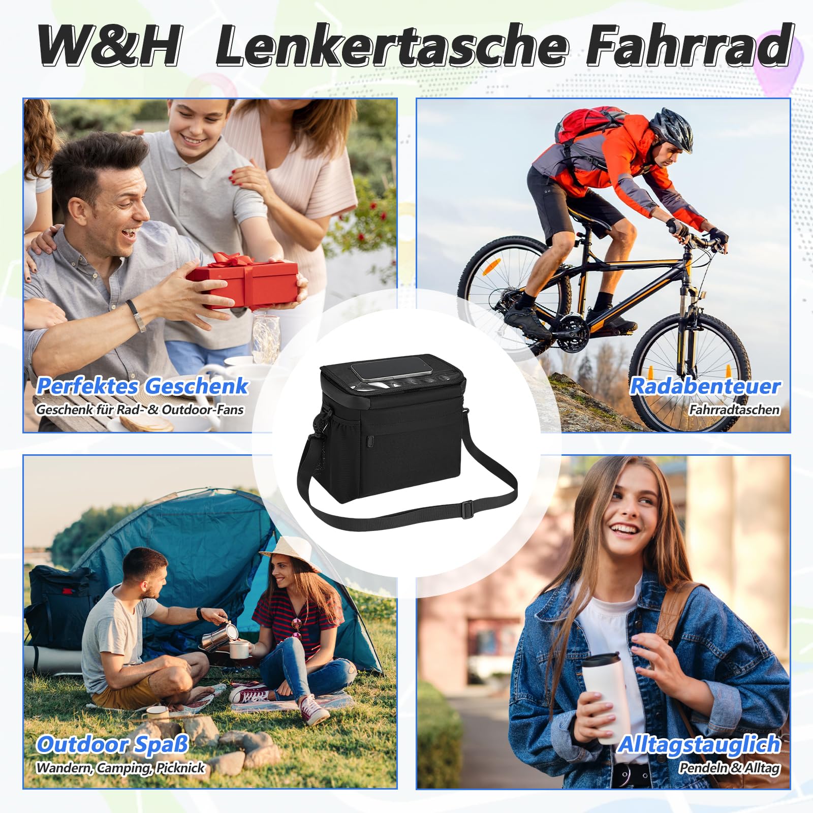 W&H Borsa da bicicletta, borsa da manubrio per bicicletta