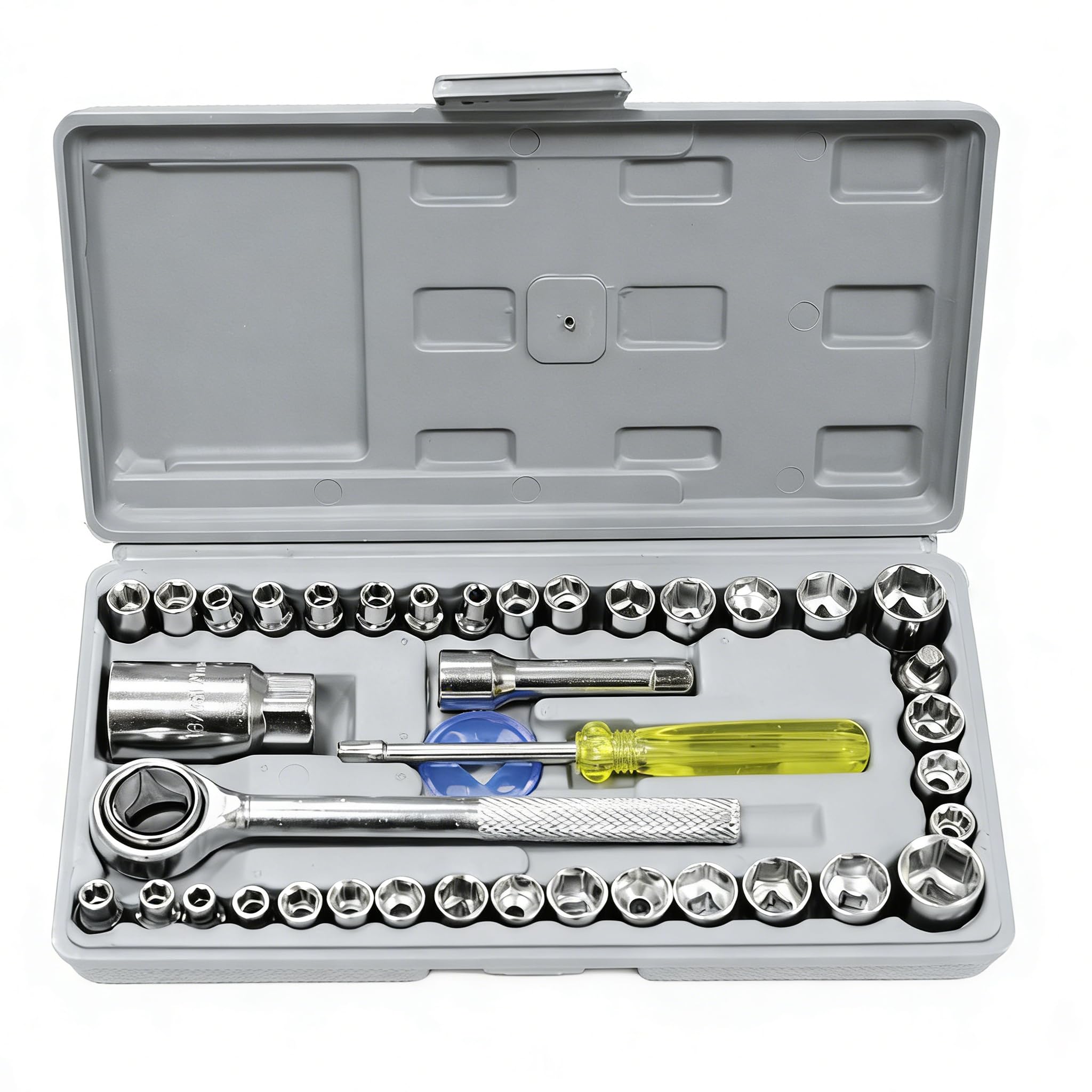 Eastrise 40 PCS Ratchet Socket Set, 1/4" & 3/8" Drive, Metric & Imperial Socket Kit, with Ratchet Handle, Extension Bar, Spinner Handle for Car, Bike, Home Repair
