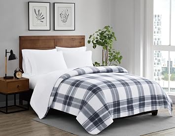 CANNON Cozy Teddy Blue and Cream Polyester 1-Piece Full/Queen Blanket, Plaid, 100% Polyester, for Men and Women, Oeko-TEX Certified Confidence