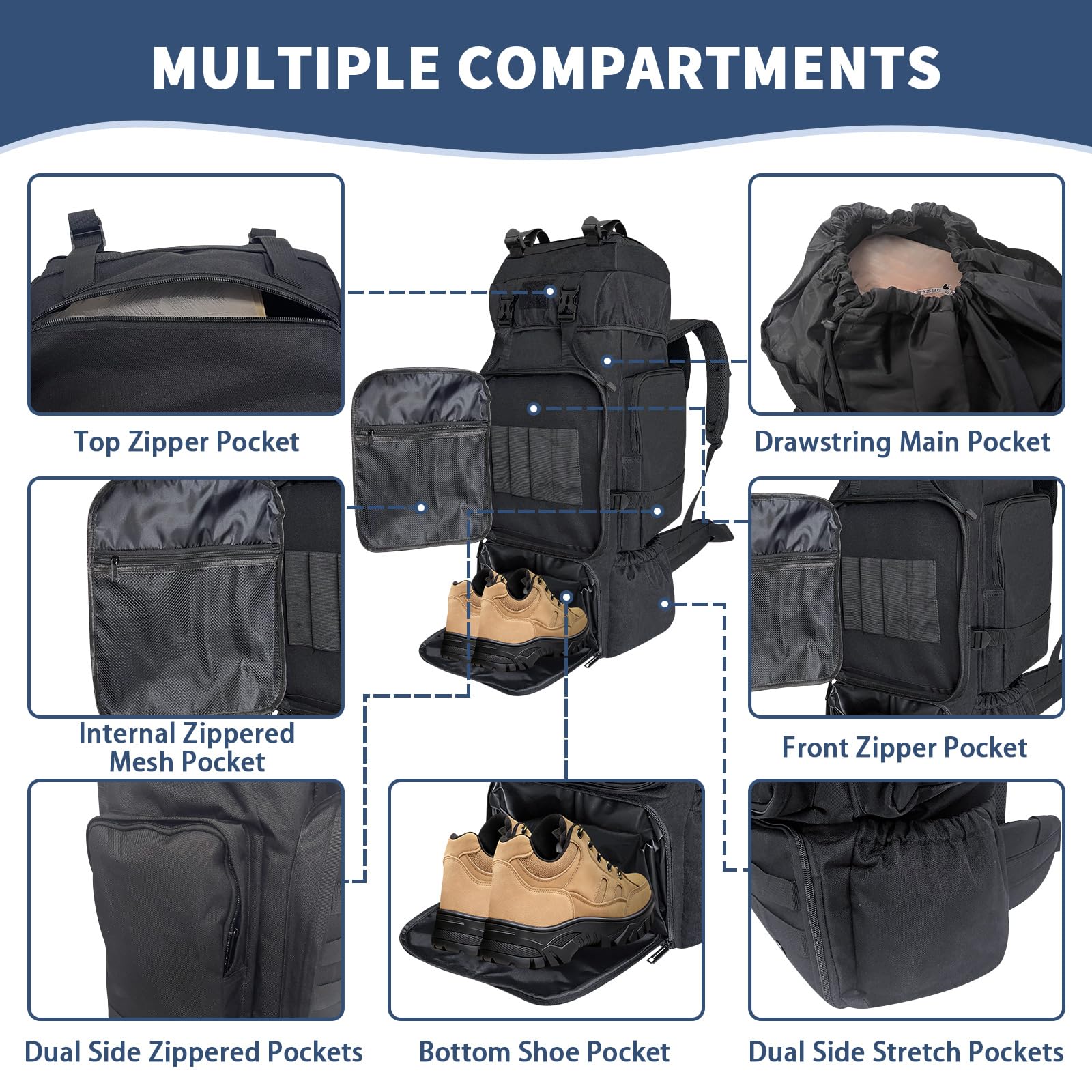 80L Wandern Camping Rucksack, Wasserdichter Großer Outdoor Sport Reise Daypack Molle für Männer Frauen