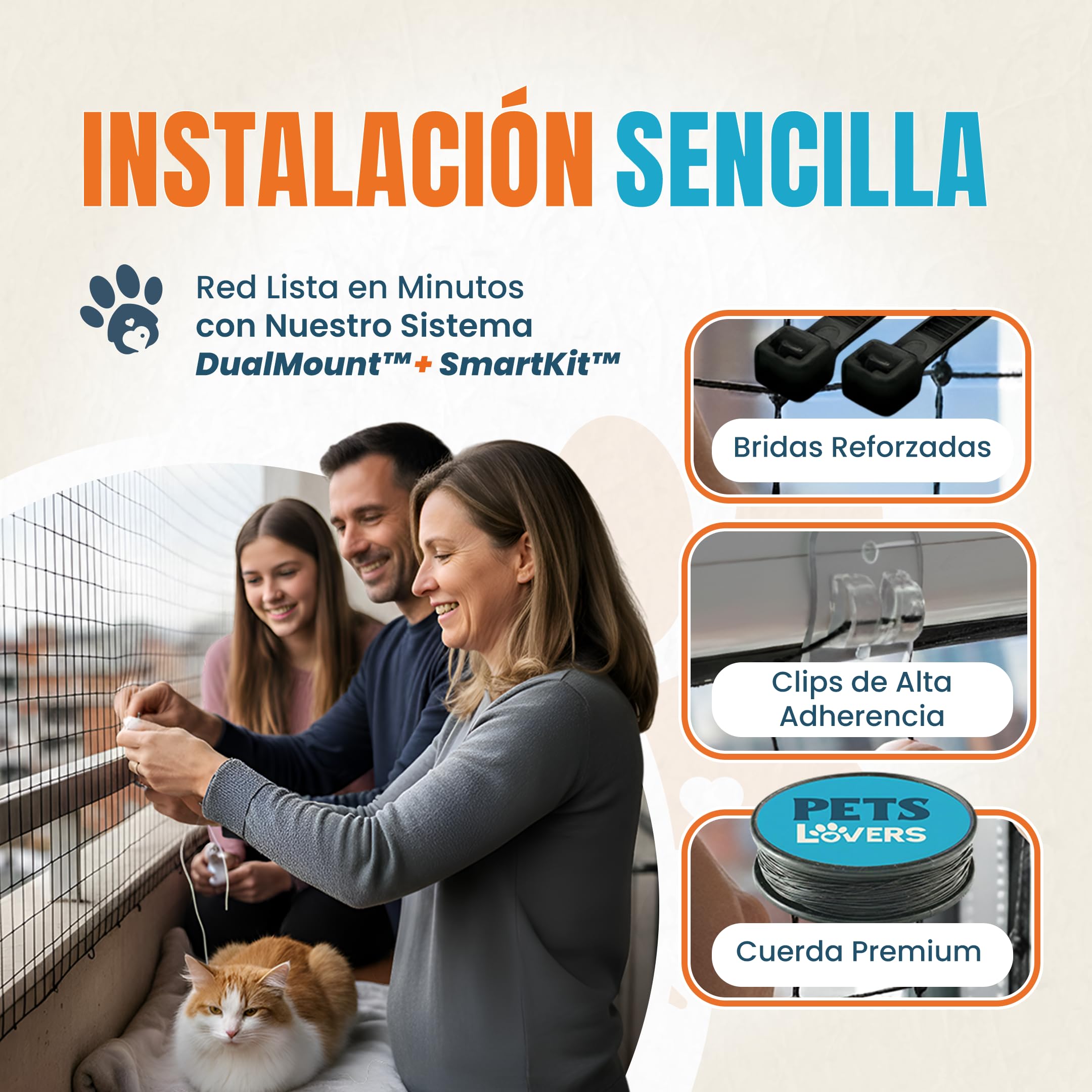 Petslovers Red para Gatos Terraza 8x3m Negra Reforzada con Acero Inoxidable | Kit Montaje Sin Taladro Anti UV Incl 2 Juguetes, Red Gatos Ventanas sin Taladro, Red Gatos Terraza, Malla para Gatos Balcón