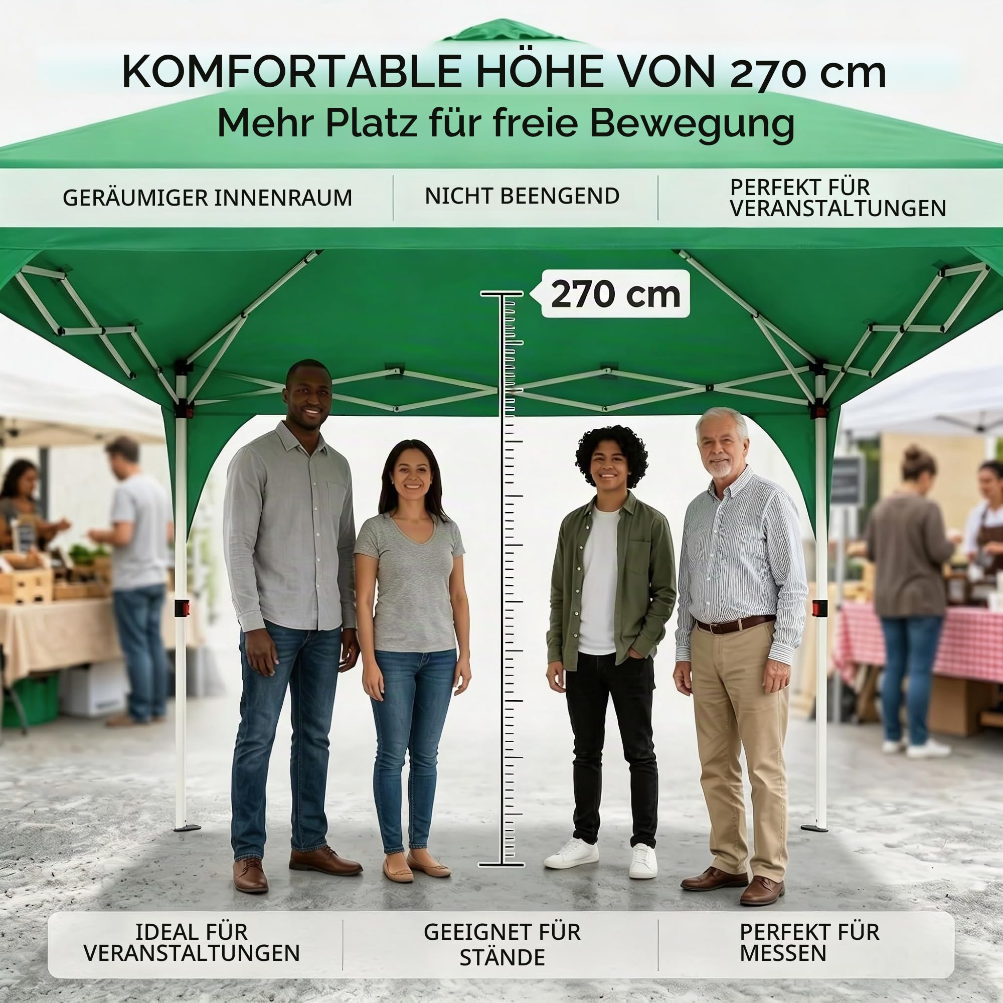 GarveeHome Pop Up Pavillon 3x3m, Wasserdicht Stabil Faltpavillon, Oxford Stoff 150D UV Schutz 50+ Partyzelt für Camping Party, Extremes Wetter Stufenlos Höheverstellbar 260 bis 280cm, Grün