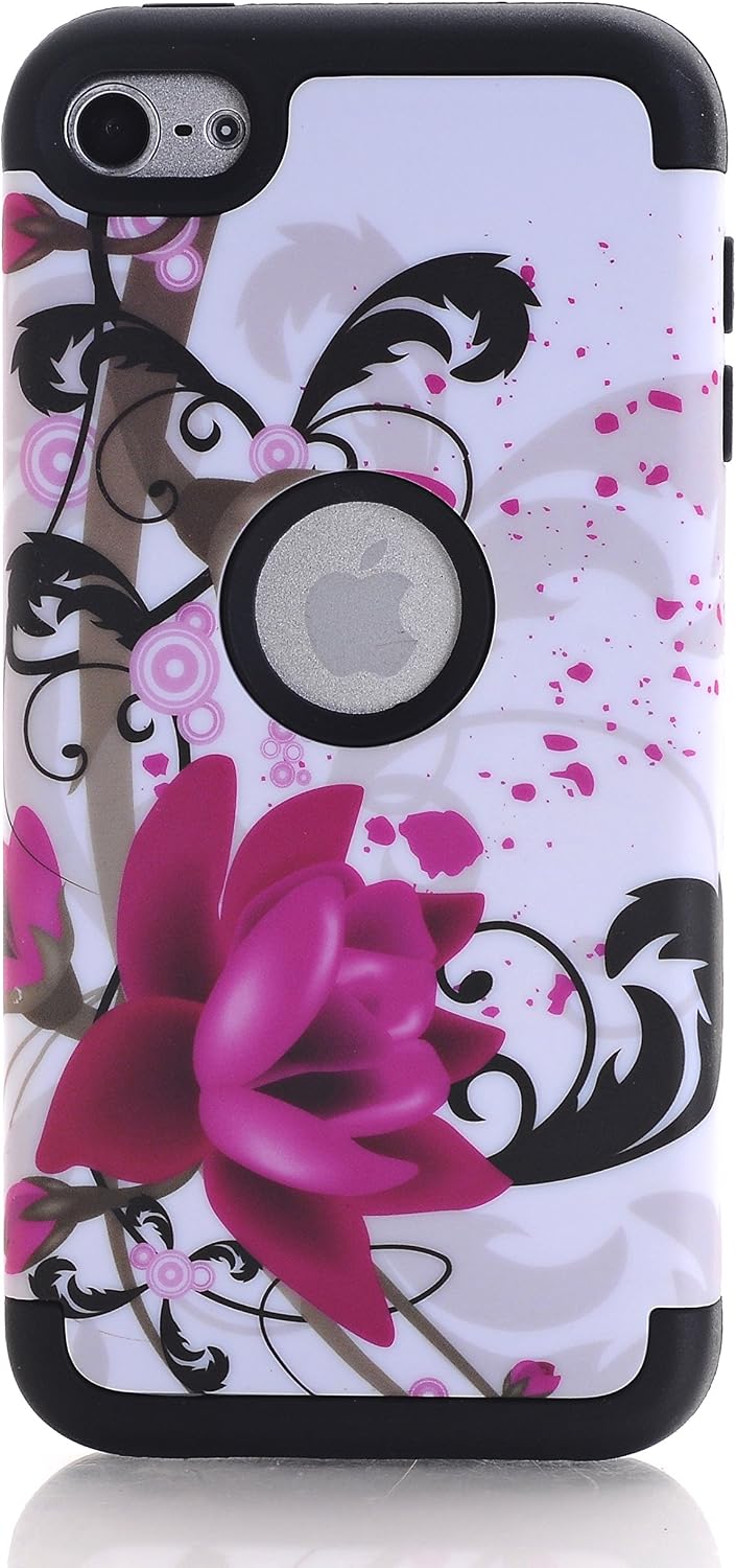 SINYONG Case Compatible with iPod Touch 6th Generation iPod touch 5 Case Hybrid Shockproof Full body Armor Defender Protective Case Cover for iPod touch 5/ iPod touch 6 - Lotus
