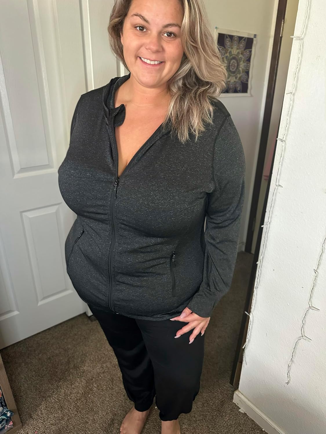 COOTRY Womens Plus Size Workout Jackets Full Zip Up Lightweight Athletic Running Hoodies with Thumb Holes - Image 2