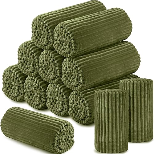 Miniatura 1 de Buryeah 12 mantas de franela a granel de 50 x 60 pulgadas, suaves y ligeras, con manta de forro polar bohemio acanalado a rayas para cama, sofá,