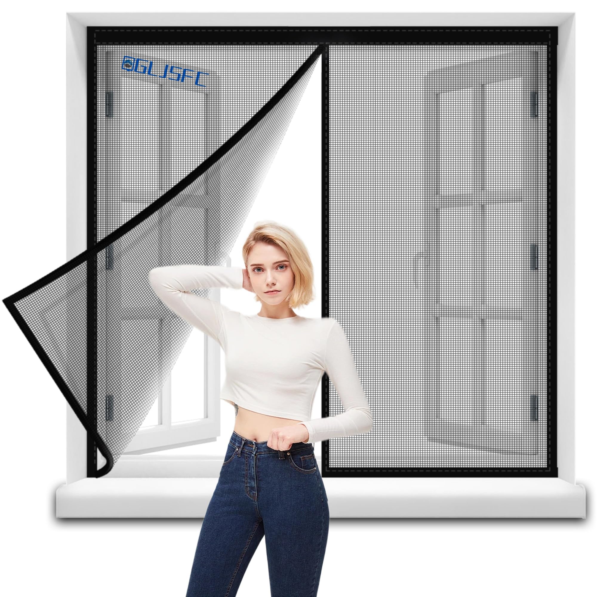 Reinforced Cat Screen Window 140x220cm Fits Door Size Heavy Duty Pets Proof Screen Door with Zipper, Prevent Dogs Cats Running Out from Home Black