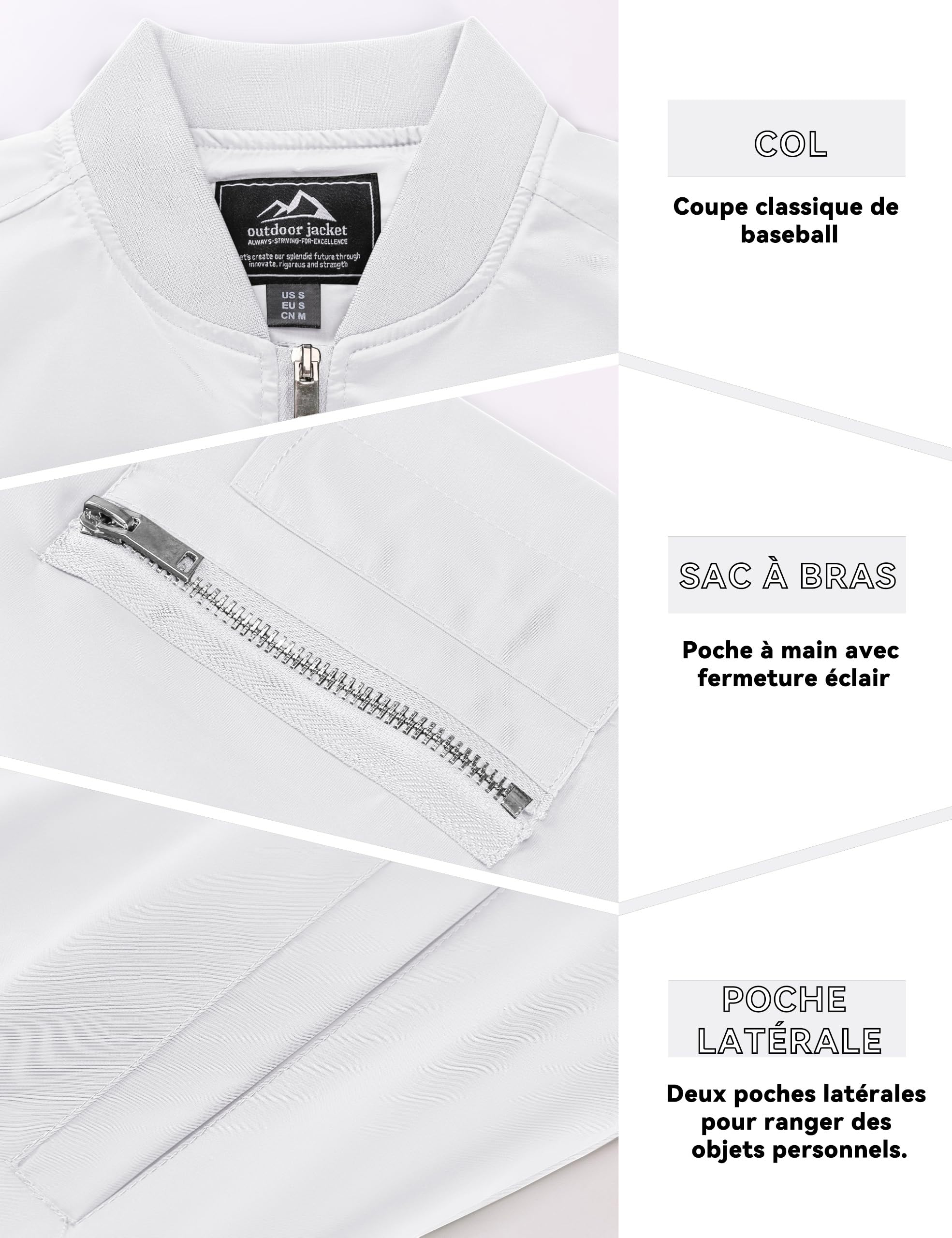KEFITEVD Hommes Printemps Eté Blouson de Sport Golf Décontractée Léger Baseball Piste Vestes Bomber Manteaux avec Poches Polyester