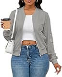 Women Casual Full Zip Up Comfy Loose Long Sleeve Sweatshirt Solid Color Jacket with Pockets