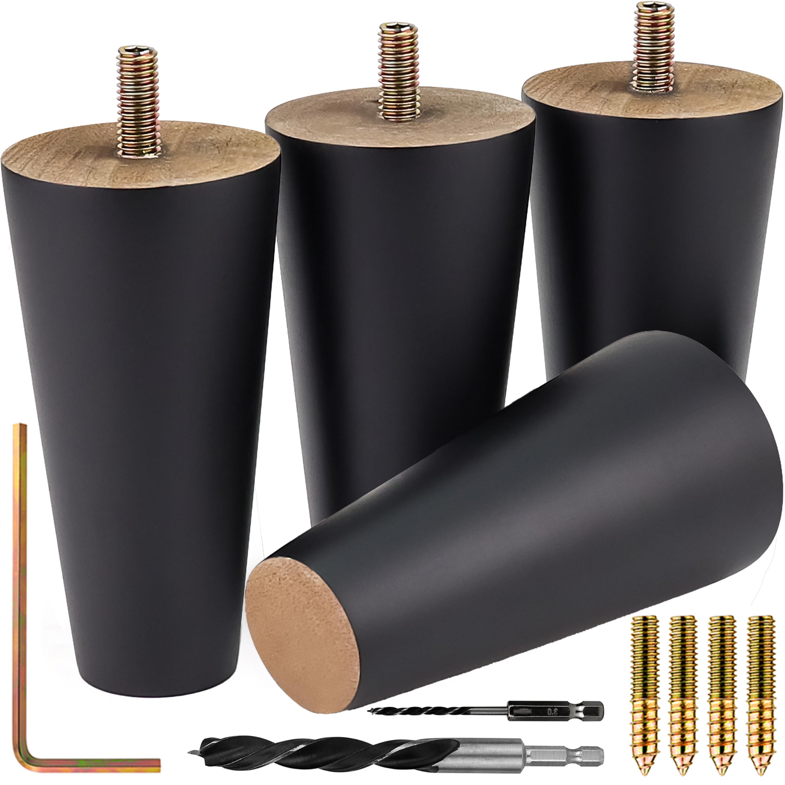 Photo 1 of Airy Abode Premium Black Wood Furniture Legs (Full Install Kit) - Pick Your Size and Color