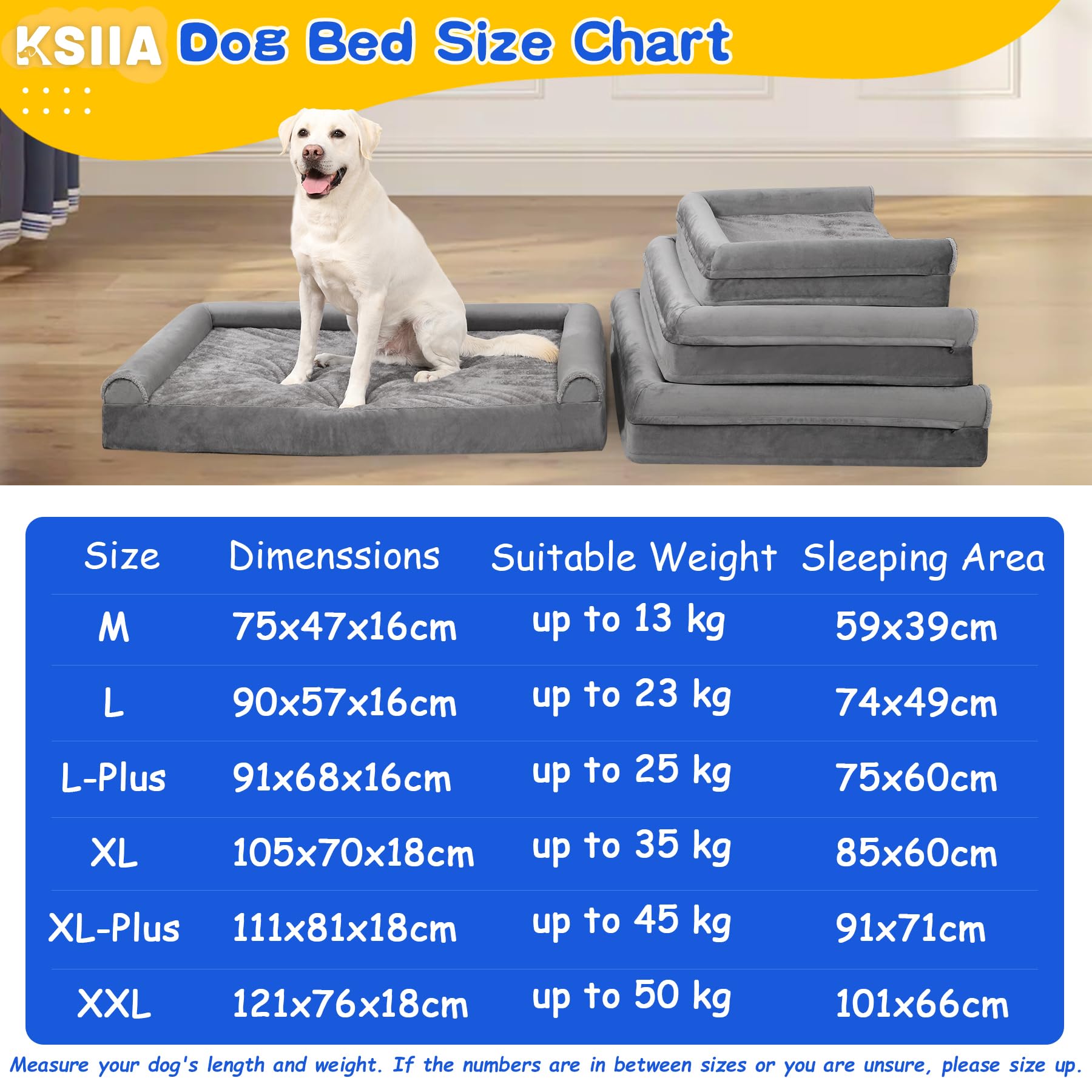 KSIIA Legowisko dla dużych psów ortopedyczne, Łóżko dla psa, poduszka dla psa 121x76x18cm zdejmowana sofa dla psa, zmywalne antypoślizgowe, XXL Szary