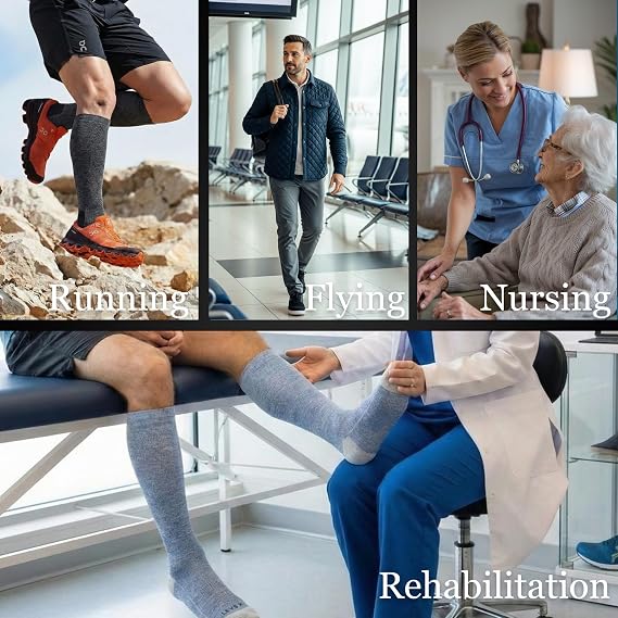 LEVSOX Bamboo Viscose Graduated Compression Socks for Women&Men - Cushioned Knee-High 15-20mmHg Support Socks