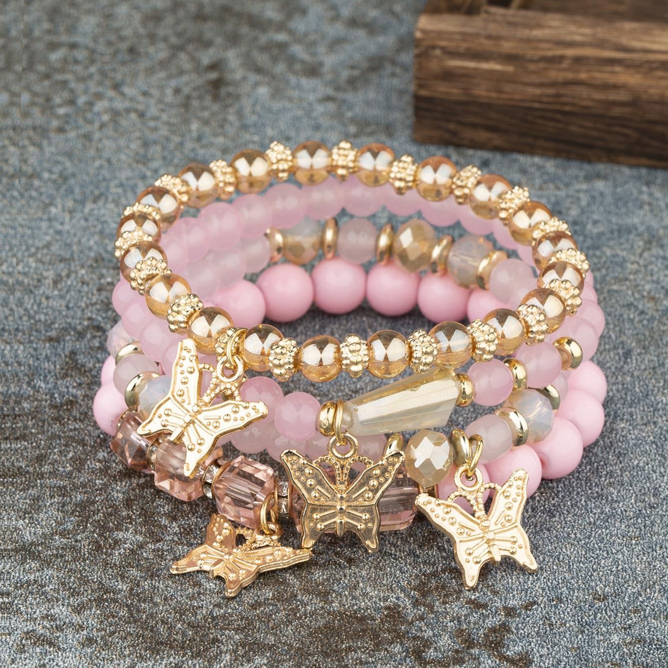 Bohemian Stackable Bead Bracelets, Multilayered Boho Strand Bangle Charm Jewelry2
