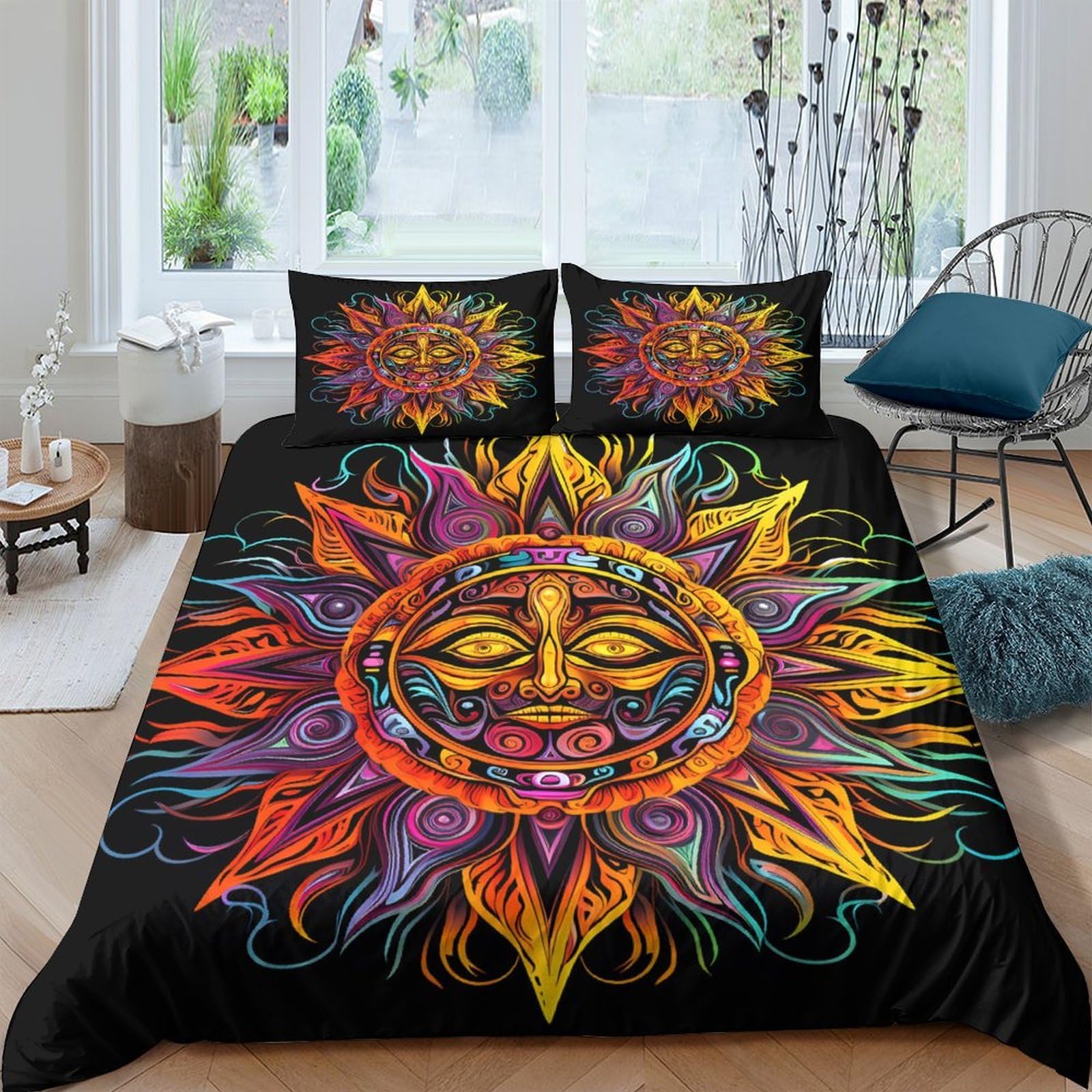 Ctjqhvkz Style-2 3D Printed Sun Mandala Fitted Sheet Microfiber Soft Vibrant Colorful Bed Cover For Bedroom Decor Mattress Protection Single（135X200cm）