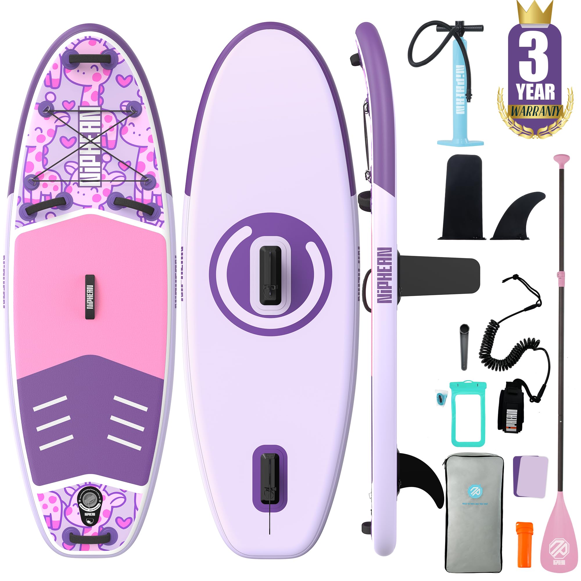 Niphean (Extra Grande) Tavola SUP Gonfiabile per 2+1 Persone/Famiglia, Stand Up Paddle Board con (Facile per Principianti) StabilTrac Pinna, Custodia Impermeabile, SUP Gonfiabile Adulti, Idee Regalo