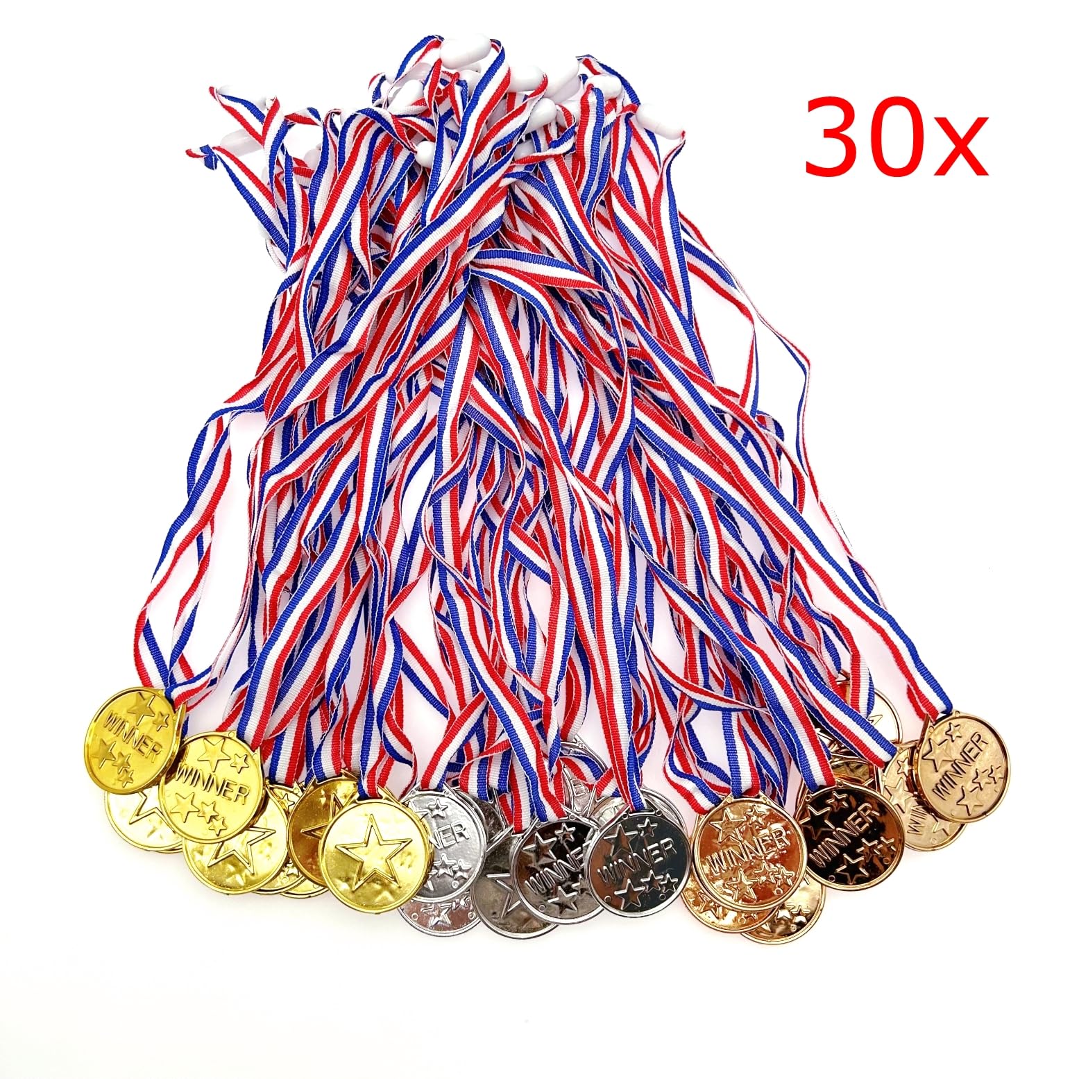 JZK 30x Vincitore dell'oro di plastica medaglie Oro Argento Bronzo premi con Nastri per Festa Compleanno Bambini regalino ricordo medaglia Vincitore per Bambini Sport