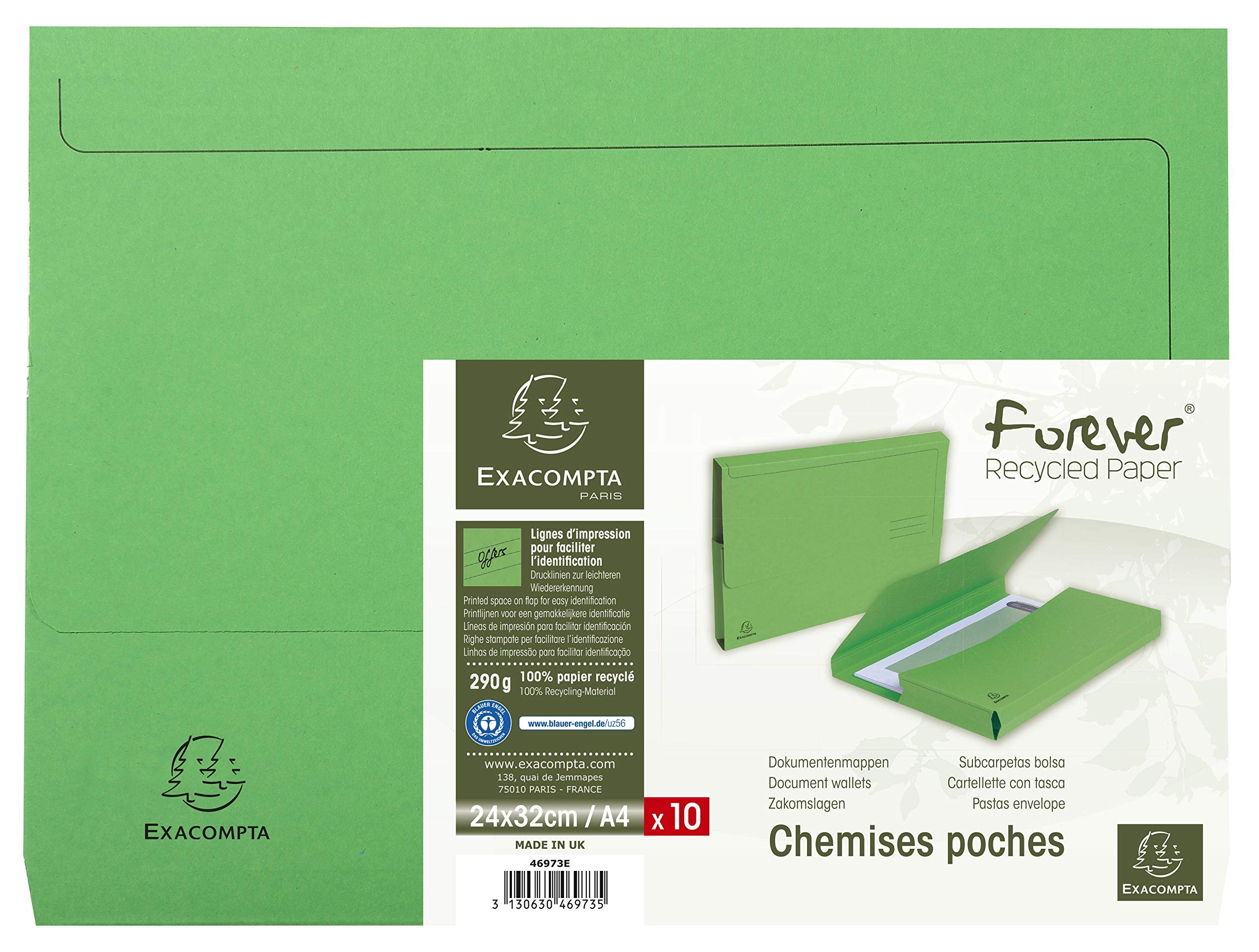 Exacompta, Ref. 46973E, Pack of 10 Forever® 32 mm gusseted pocket folders 290 g/m²