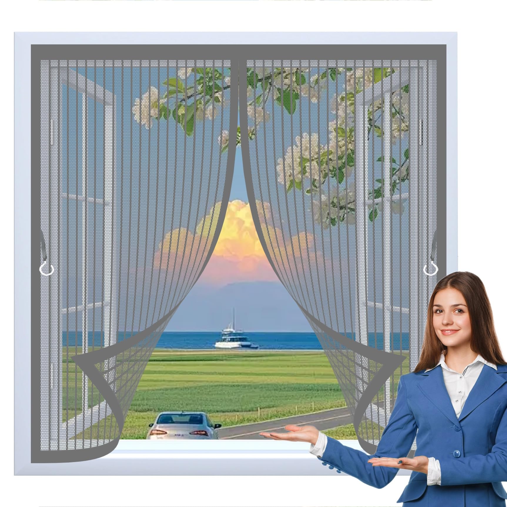 Magnetvorhang 135 x 150 cm Automatisches Schließen, Ohne Bohren, Verschiedene Größen, Magnetvorhang Ist Ideal Insektenschutzvorhang mit Magneten für Alle Türen Und Fenster, Grau