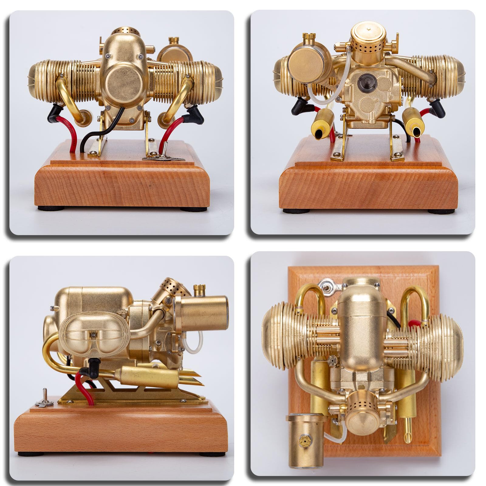 Joytopiaminds Dampfmaschinen-Modellbausatz, 3,2cc Mini Flach-Zweizylinder Viertakt-Benzinmotor für Motorradmodelle, Wissenschaftsexperimente Bildung und Display für Erwachsene