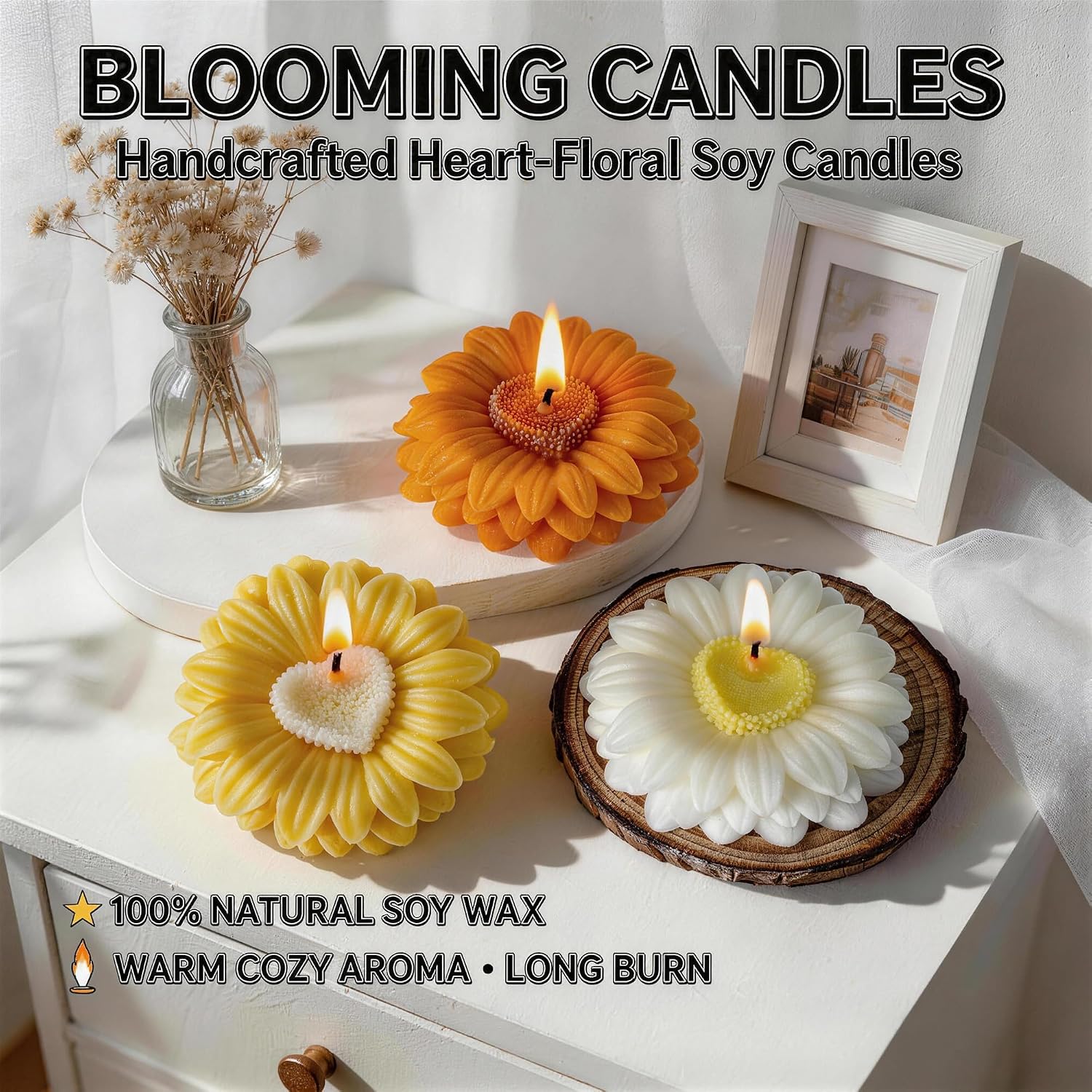 Sunflower Shaped Scented Candle,Cheerful Yellow Bloom Design