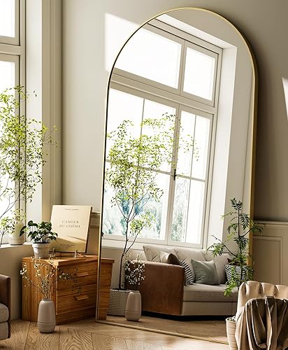 Miniatura 2 de GLSLAND - Espejo arqueado de cuerpo entero de 34 x 76 pulgadas, marco de aleación de aluminio de alta definición, espejo de cuerpo completo para