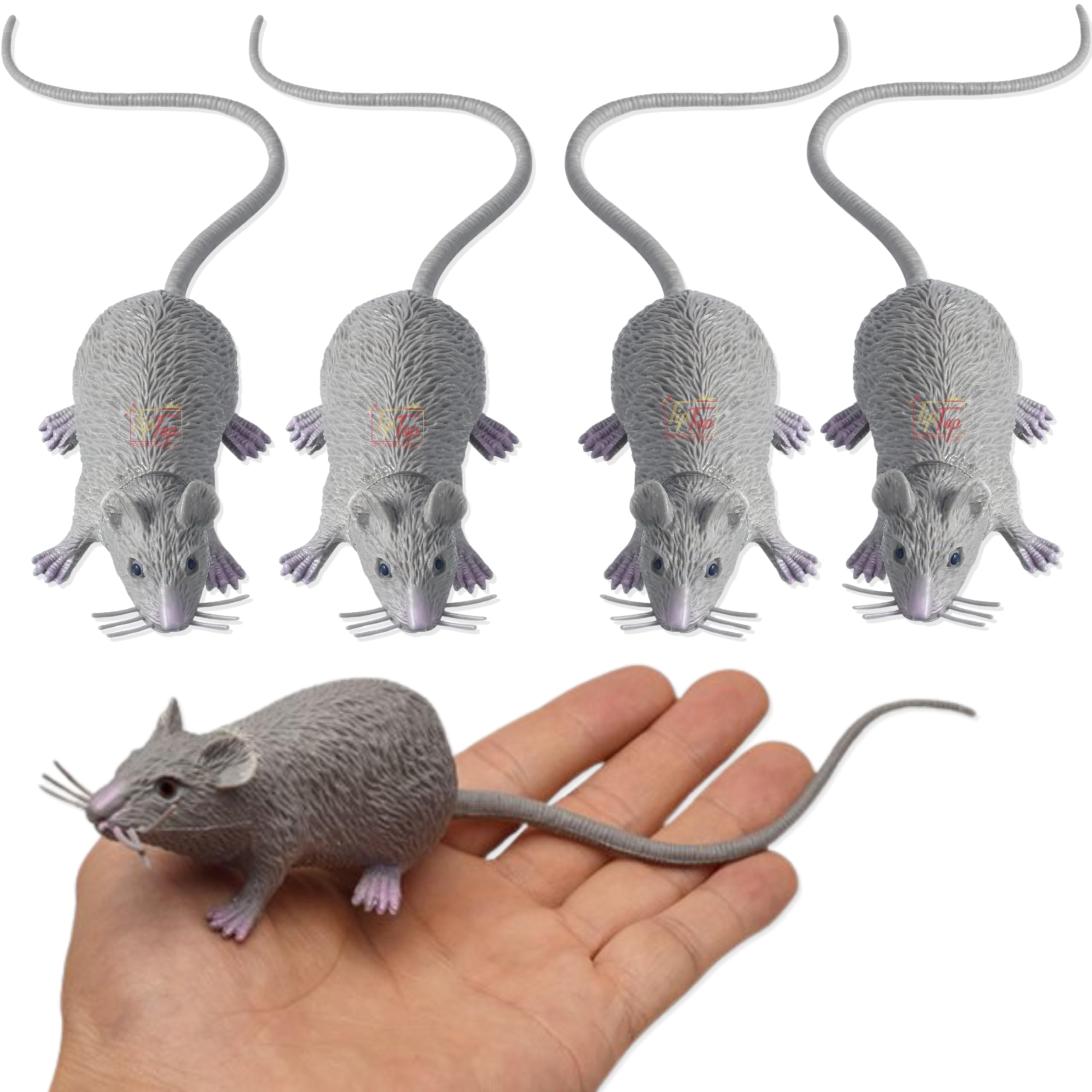 TIPTOP DECORATION Premium Soft Plastic Cute Fake Mouse Mice Rat Model Toy (Multipurpose) (Medium 23 cm, 5, Piece)-image-34