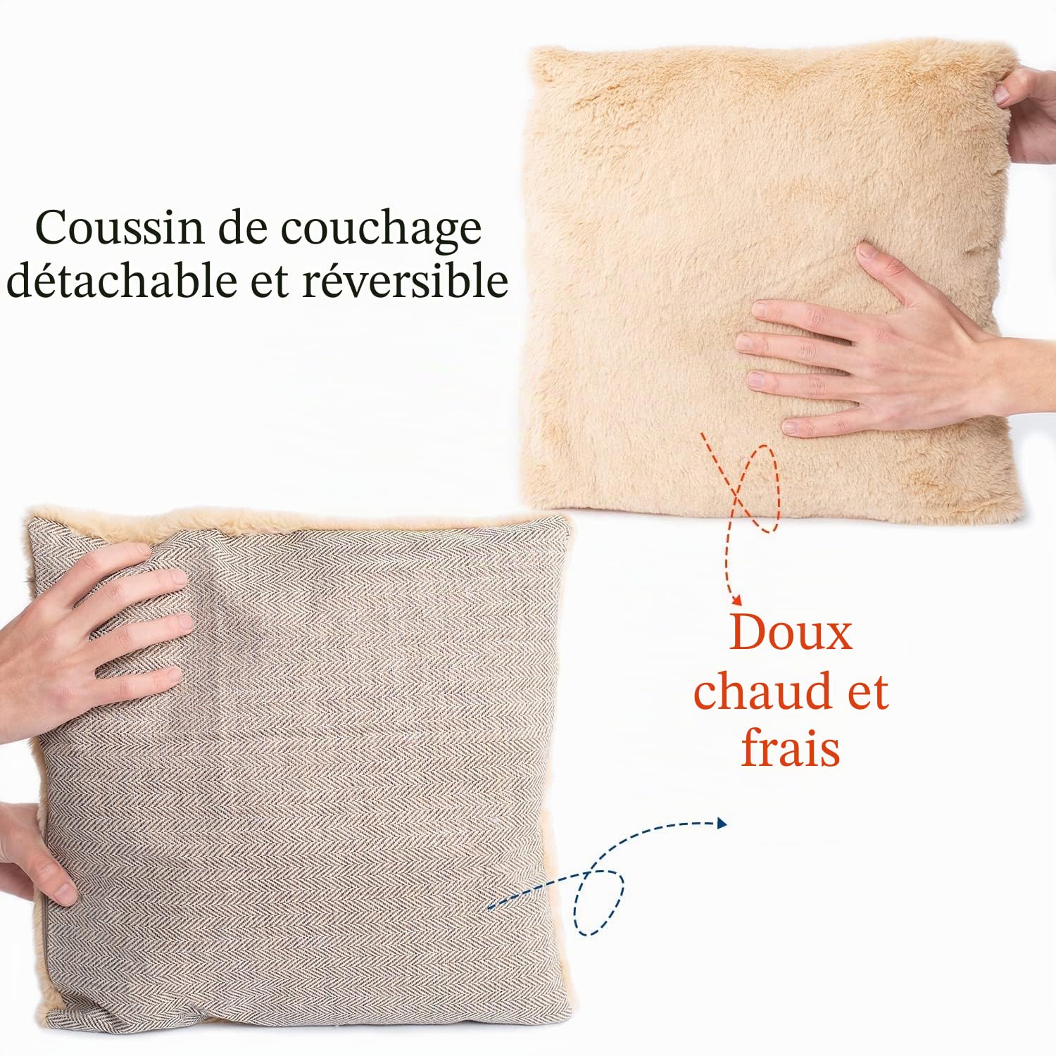Lit niche pour chat d’intérieur avec coussin amovible lavable rembourré, lit doux et auto-chauffant pour chat