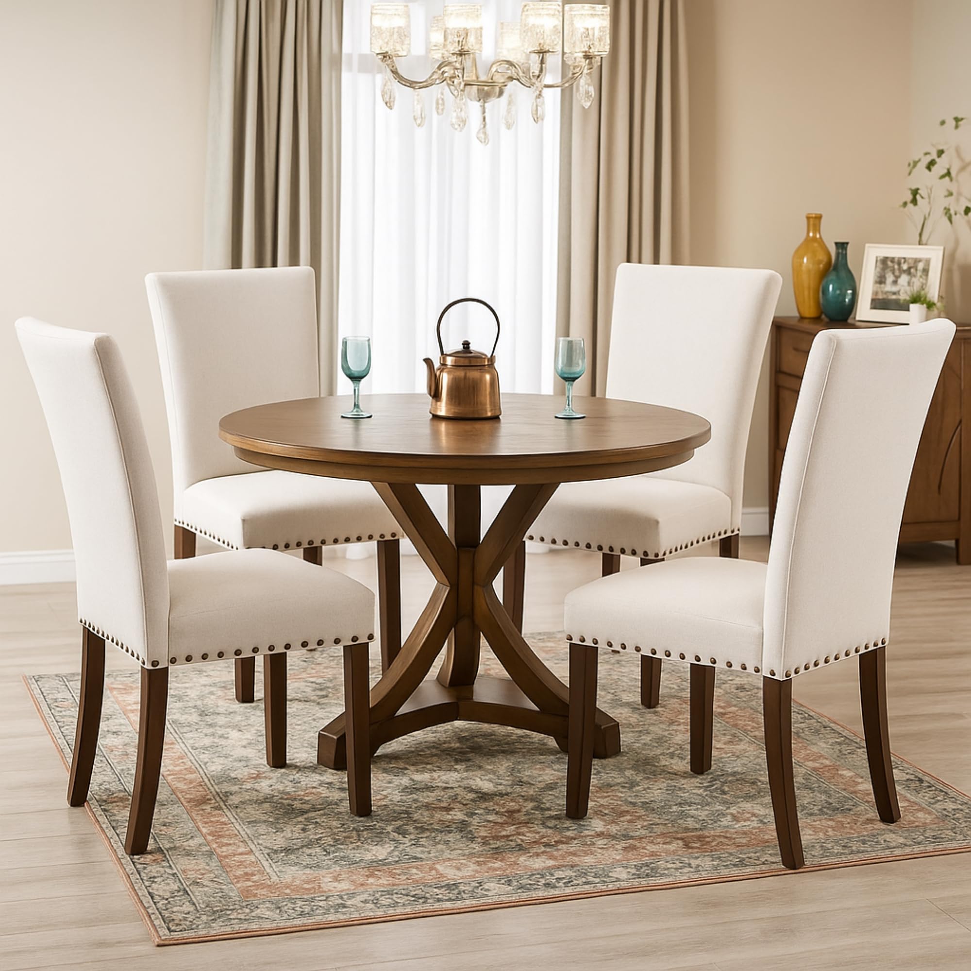 COLAMY Beige Nailhead Trim Chairs