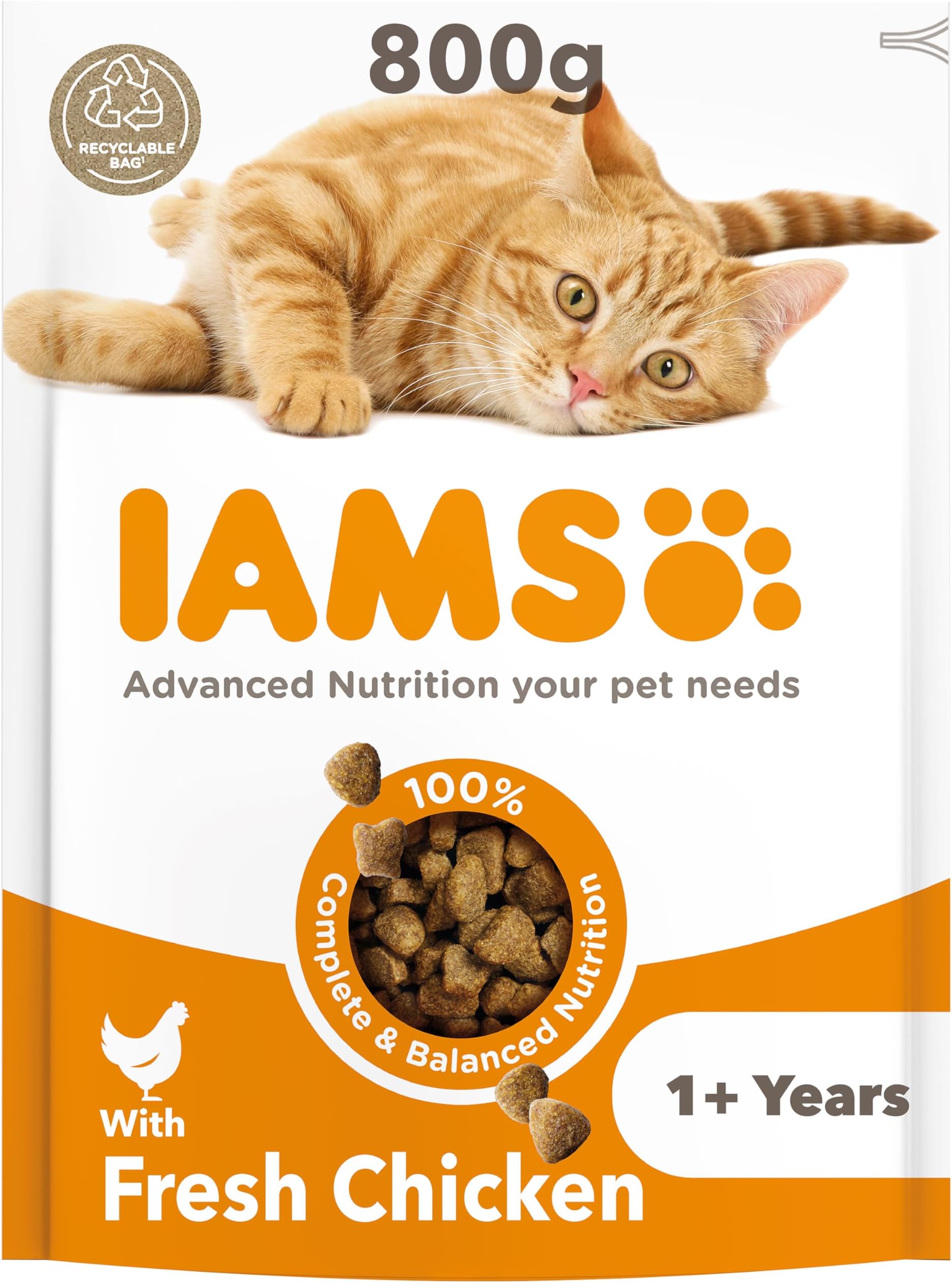 IAMS Adult Complete Dry Cat Food Chicken 800g - Supports Strong Immune System