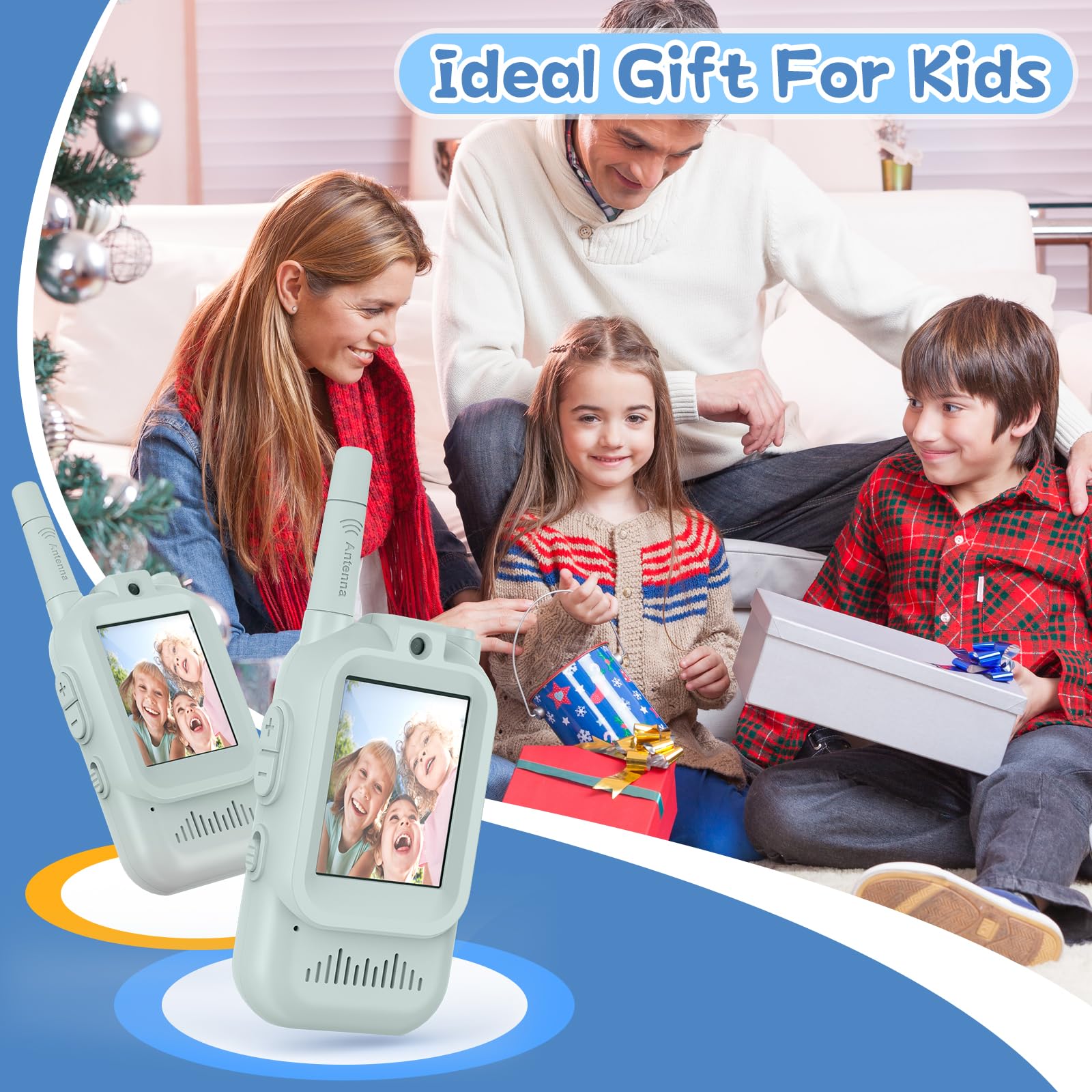 Video Walkie Talkie Bambini, Set da 2 Dispositivi Ricaricabili con Interfono Video, Giochi per Interni ed Esterni per Attività in Famiglia, Campeggio per Ragazzo e Ragazza dai 3 ai 12 Anni (Verde)