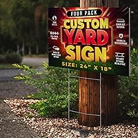Vista 6 de Paquete de 4 letreros personalizados de 24 x 18 pulgadas con estacas, letreros personalizados para patio al aire libre, letreros corrugados