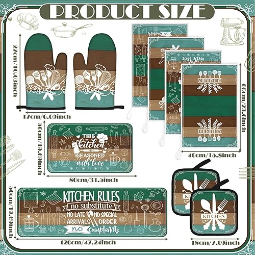 Miniatura 4 de Fourluoo Juego de 10 piezas de decoración y accesorios de cocina de granja, 4 toallas de cocina, 2 soportes para ollas, 2 guantes de horno, 2