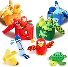 JoyCat Baby Sensory Toys 6-12 Months, Colour Sorting Toys with 12 PCS Plush Animal Fruit Crayon, Crinkle, Rattle and Squeaker, Infant Montessori Toys for 1 Year Old Gifts Boys Girls