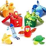 JoyCat Baby Toys 6-12 12-18 Months, Montessori Sensory Toys for 1 Year Old, 12 PCS Pushies with 4 Color Sorting Boxes, Animals Fruit Crinkle Crayon - Whats Inside Boy Girl