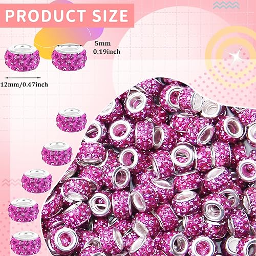 Vista 53 de 200 cuentas europeas de agujero grande – Mixcolor Lampwork Rhinestone Craft Beads para bricolaje pulseras joyería fabricación