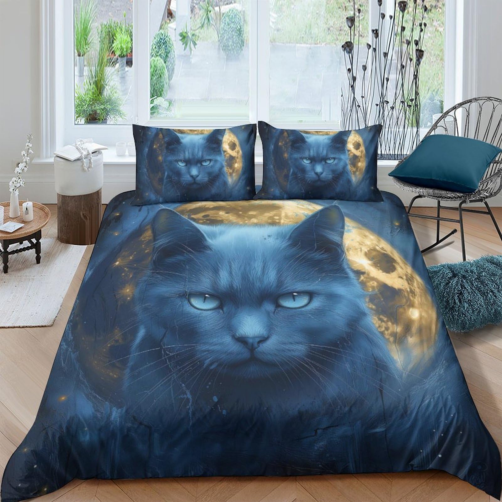 Ensemble de literie 3D chat en microfibre premium douce housse 3 pièces 200x200