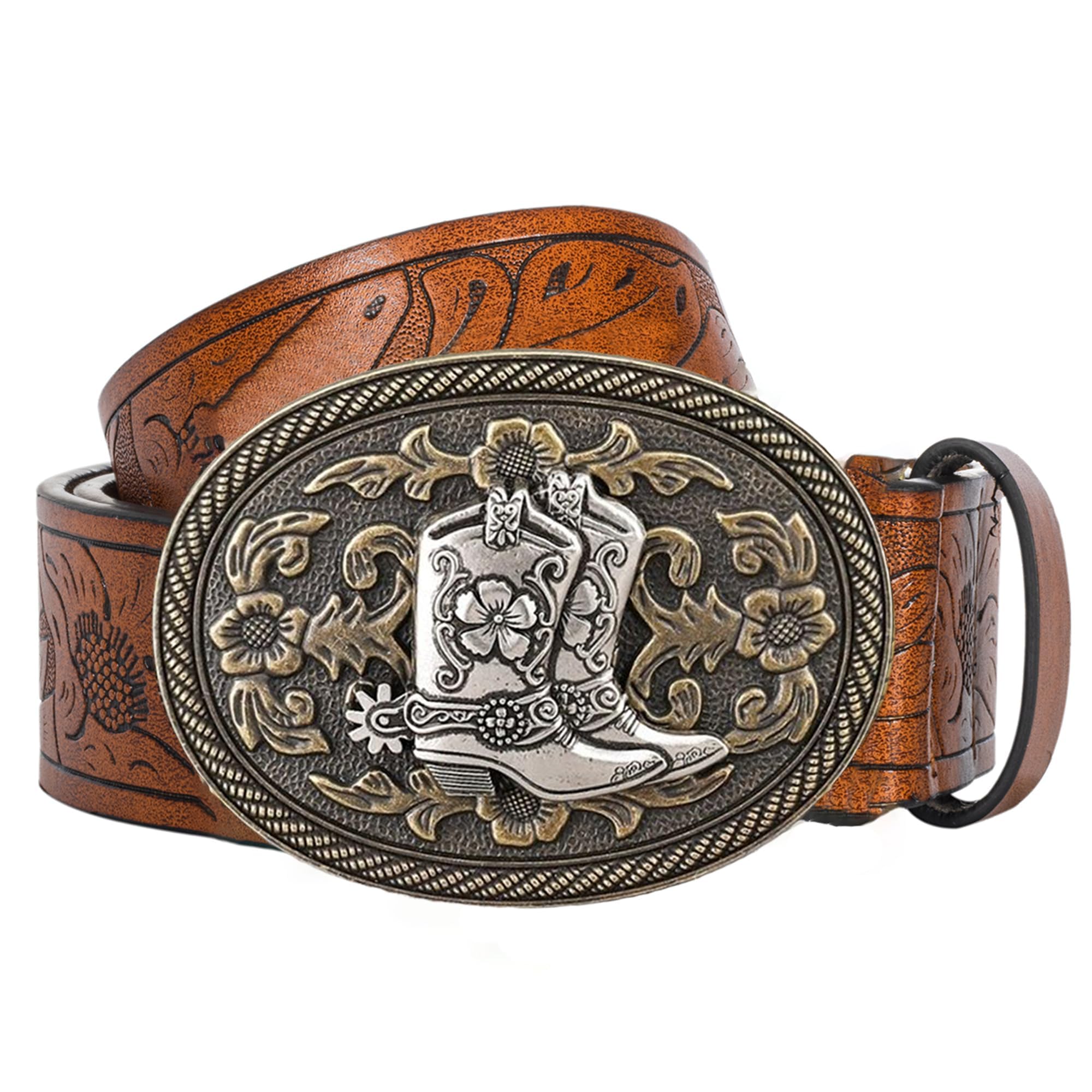 Lederen Gesp Riemen Western Cowboy Longhorn Bull Bloemen Reliëf Mannen